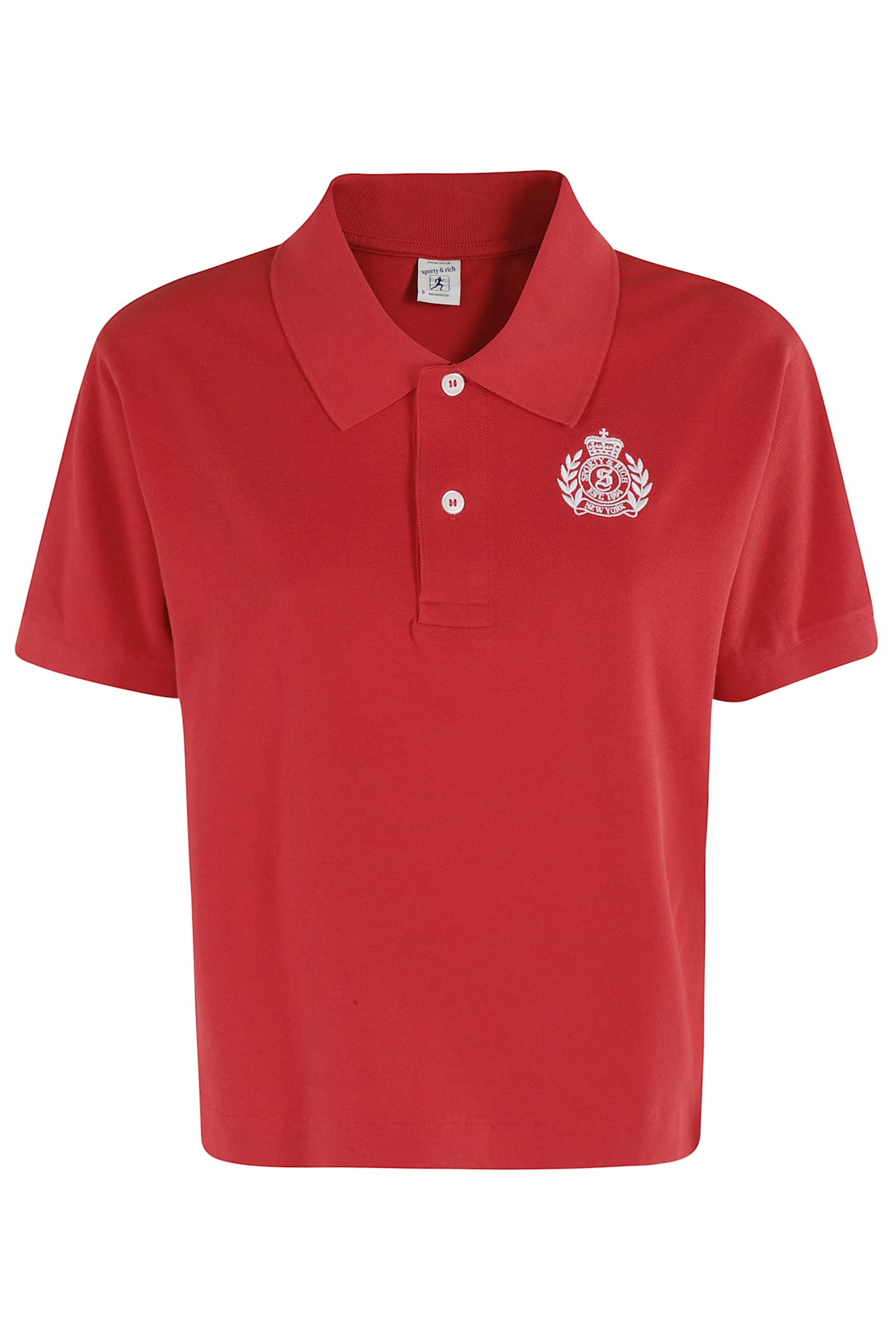 Shop Sporty & Rich H&w Crest Pique Polo In Ruby