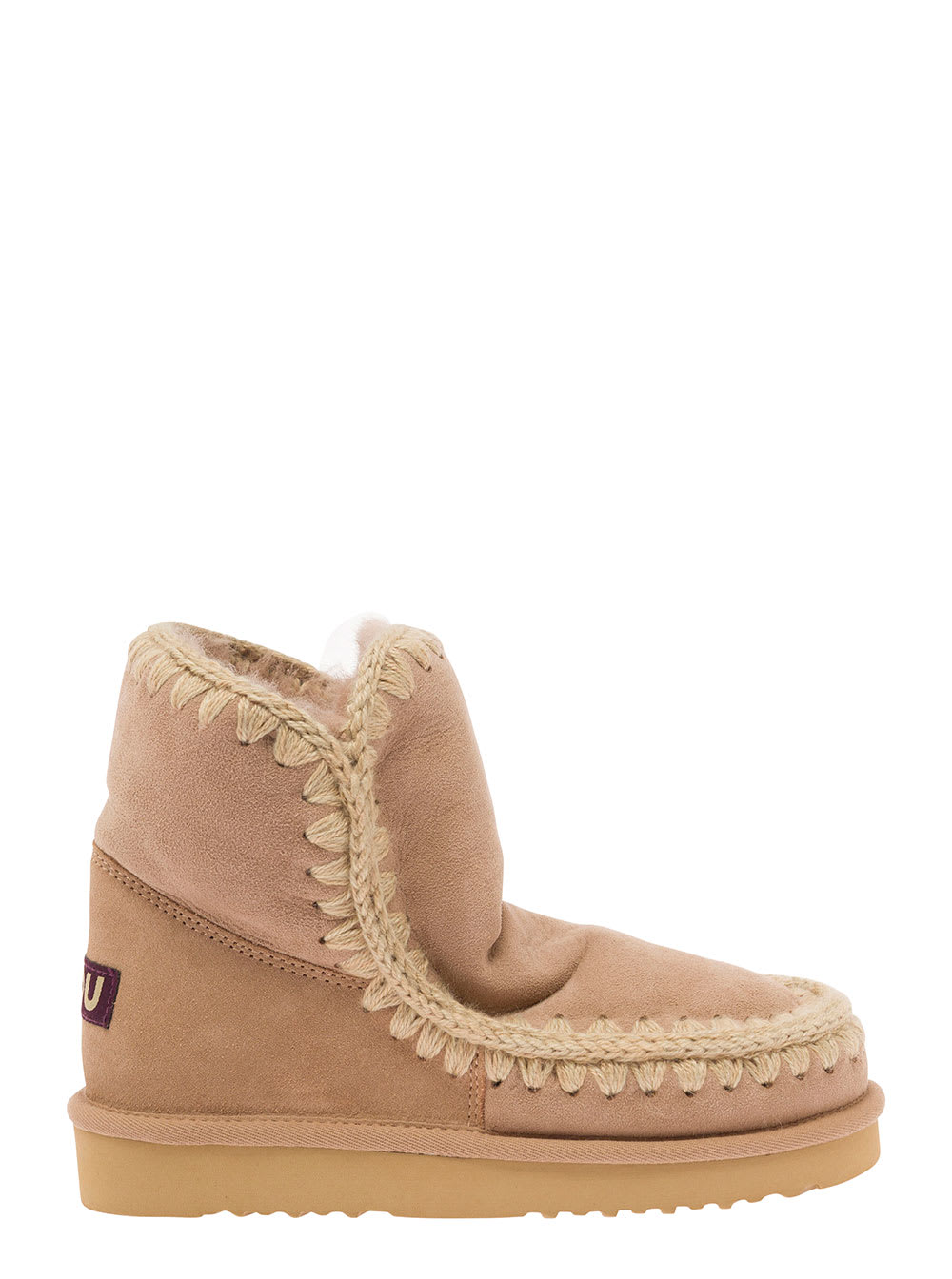 Mou Eskimo 18 Low Heels Ankle Boots In Camel Suede In Brown