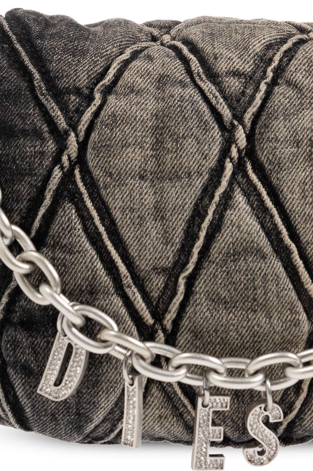 Diesel Charm D Denim Shoulder Bag In Black