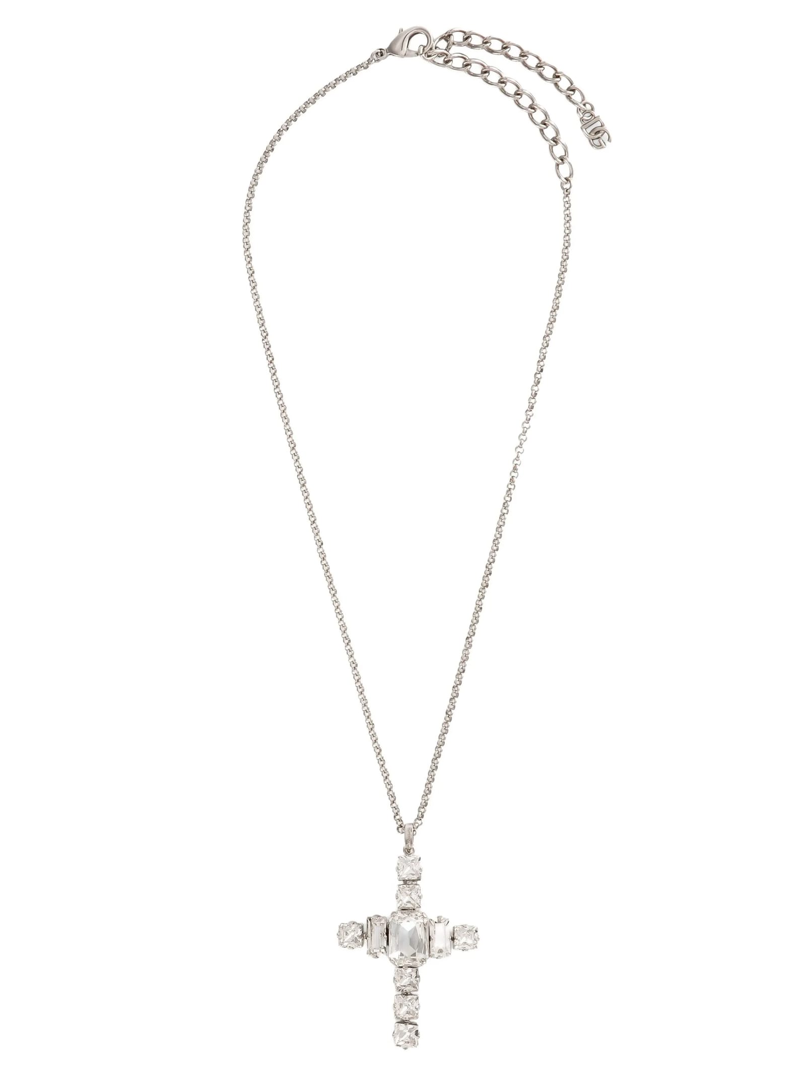 Dolce & Gabbana Cross Necklace With Rhinestones Accessories In Silver