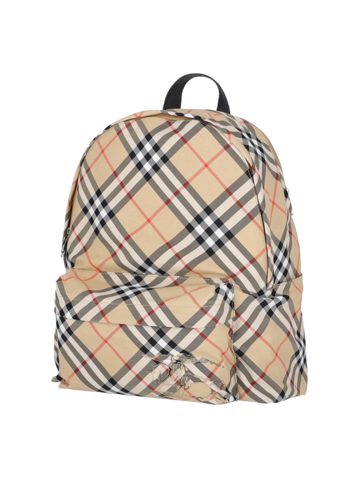 Shop Burberry Check Backpack In Sand