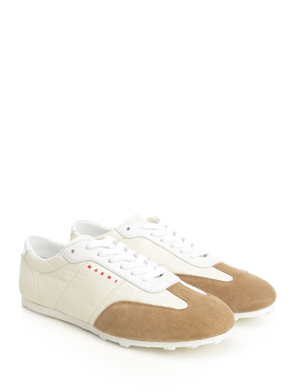 Marni Softy Soccer Suede-detail Leather Sneakers In White