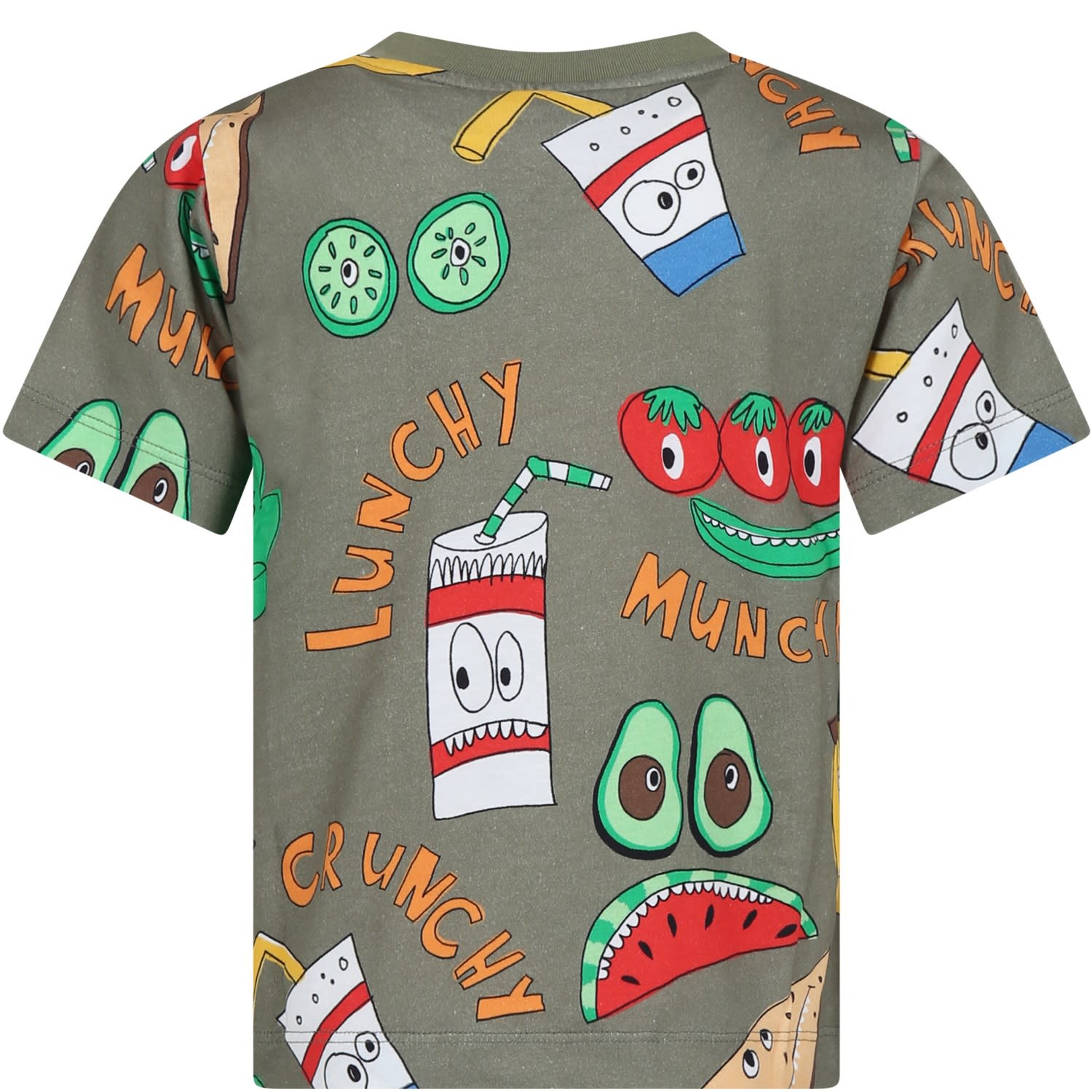 Shop Stella Mccartney Green T-shirt For Boy With Multicolor Pattern