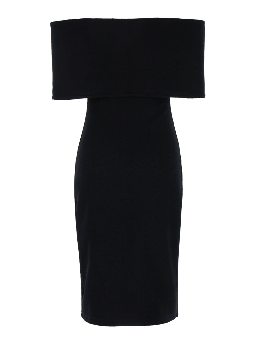 Shop Bottega Veneta Black Off Shoulder Midi Dress In Nylon Woman