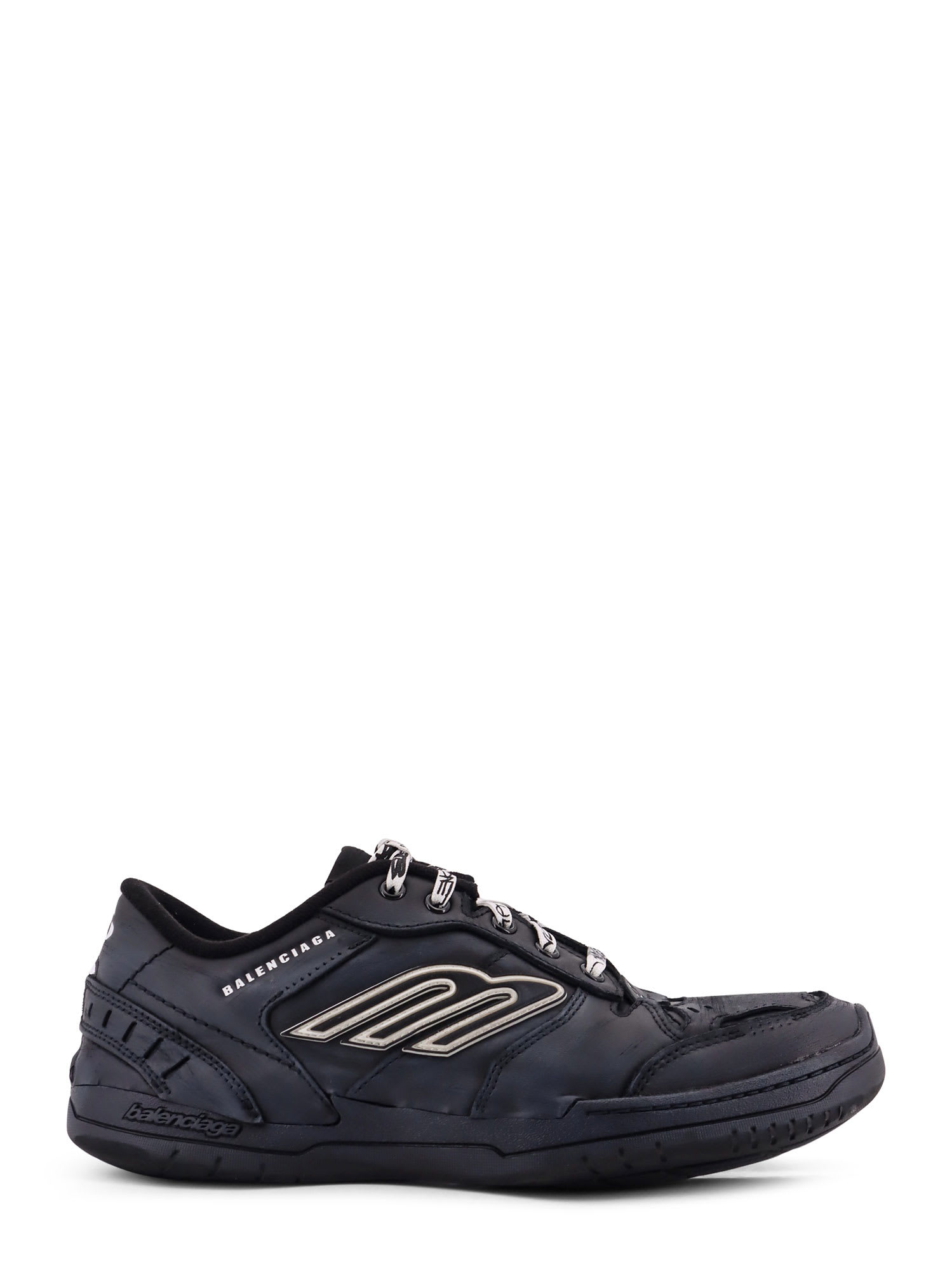 Balenciaga Hamptons Worn-out Low-top Leather Sneakers In Black