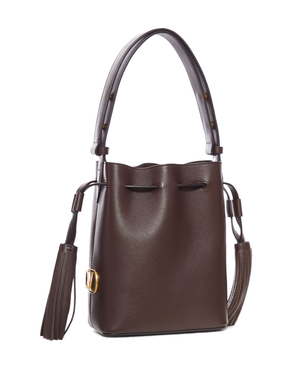 Valentino Borsa A Secchiello Vlogo Signature In Pelle Cioccolato  Donna In Brown