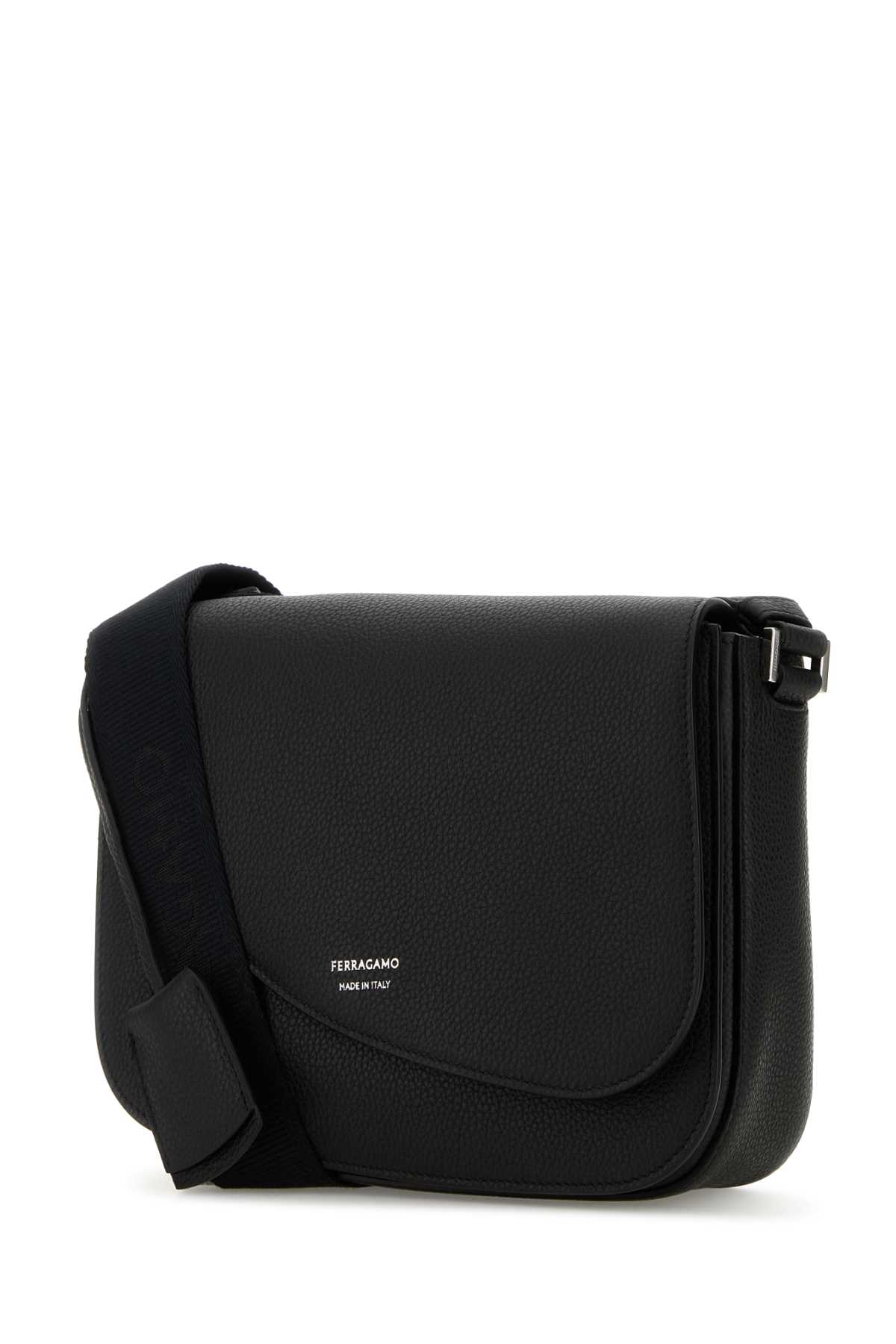 FERRAGAMO BLACK LEATHER FIAMMA CROSSBODY BAG