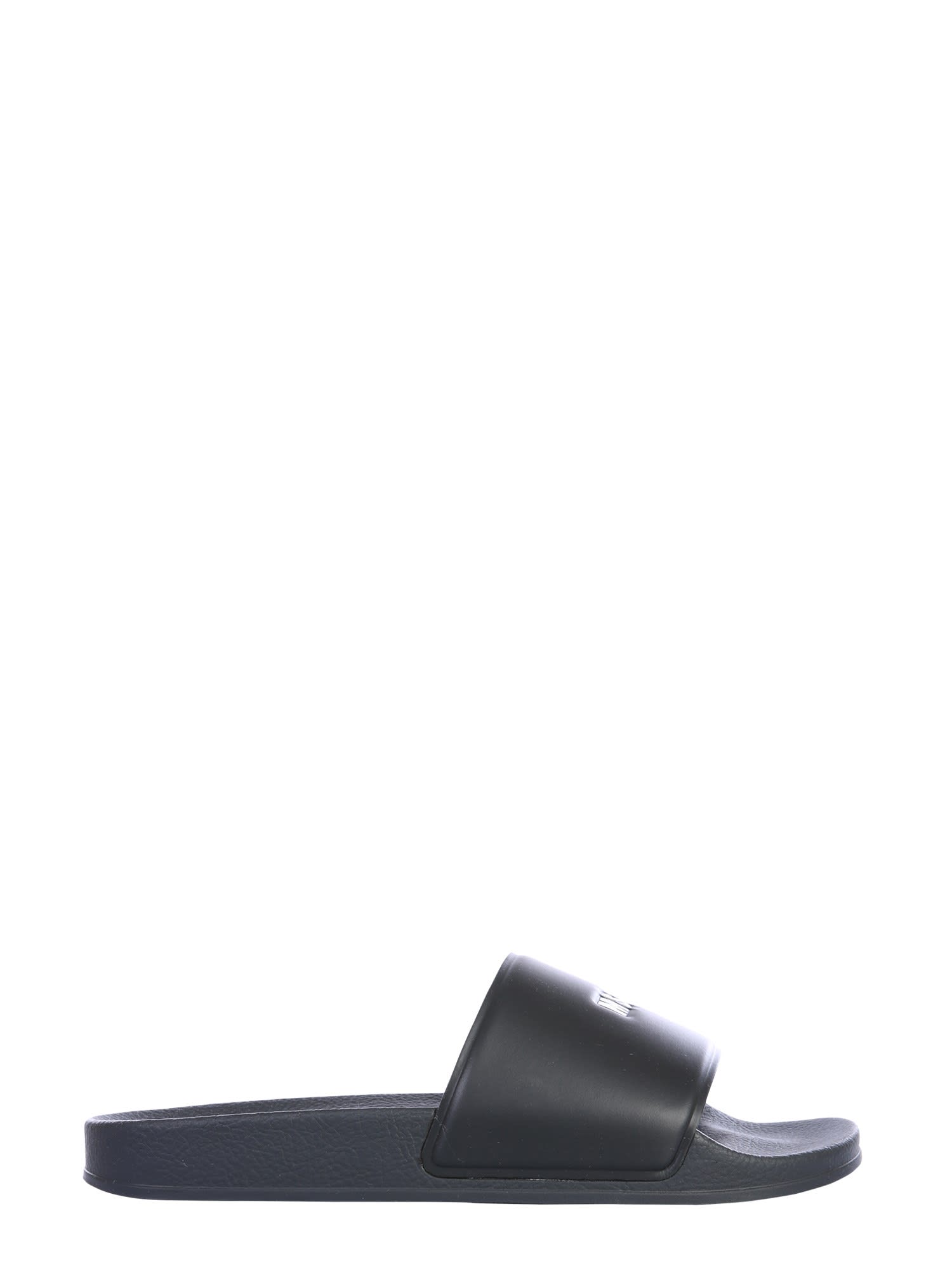 Msgm Slide Sandals With Micro Logo In Nero