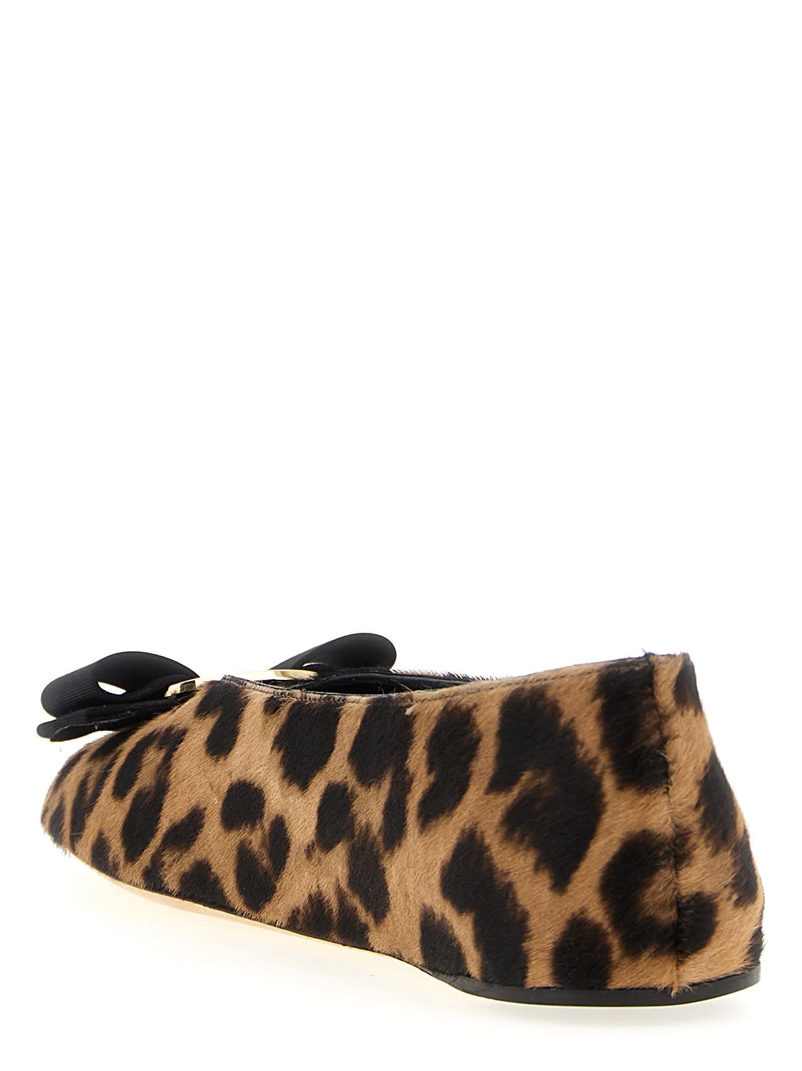 Ferragamo Animal Print Bow Detail Flat Sole Ballerina In Multi