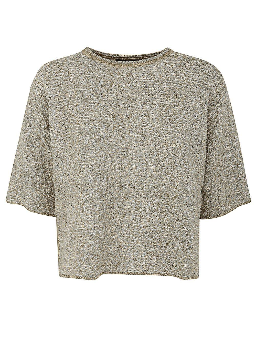 Shop Fabiana Filippi Crewneck Metallic-threading Knitted T-shirt In Grey