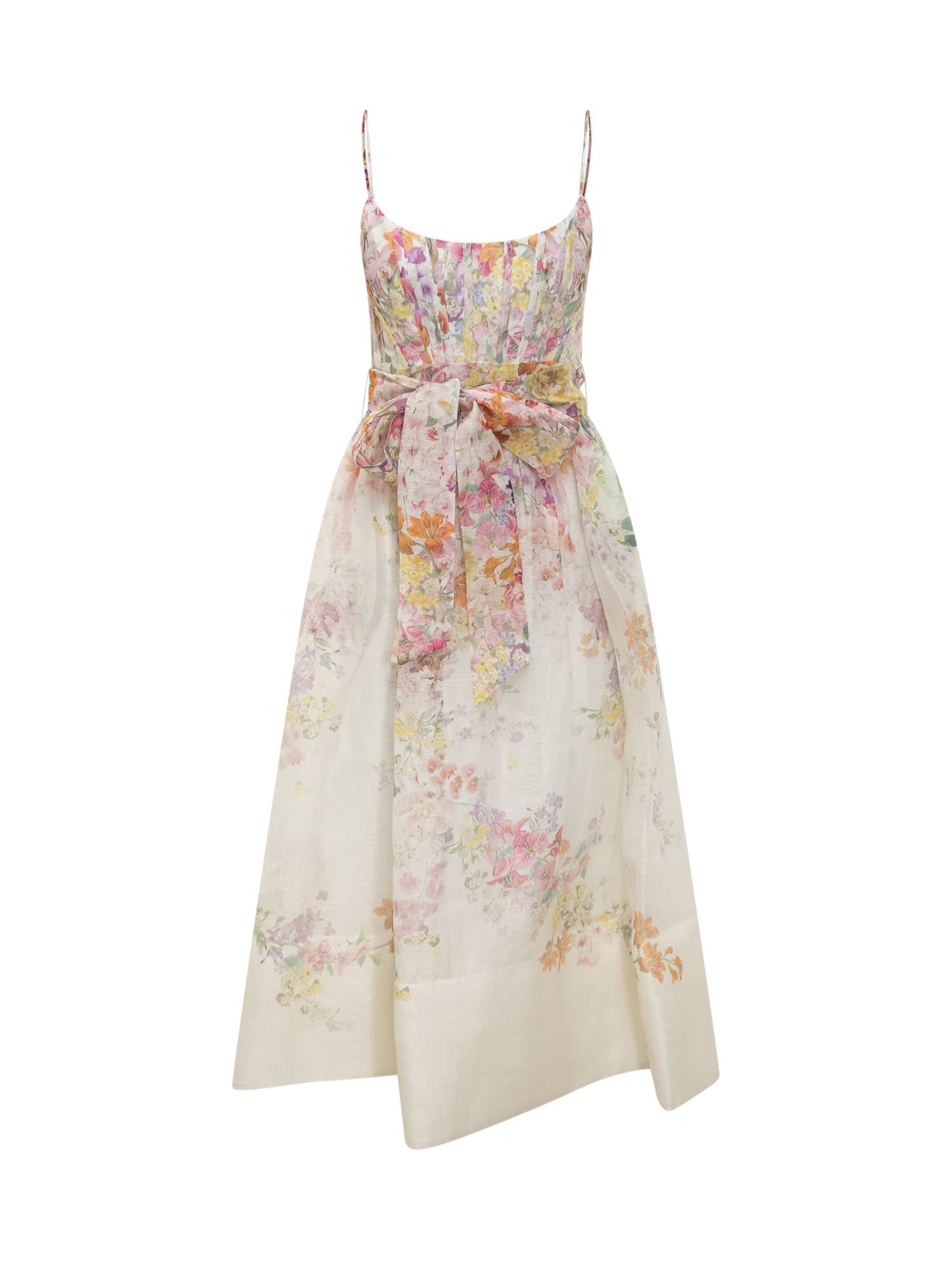 Shop Zimmermann Silk And Linen Dress With Floral Pattern In Kaleidoscope Garden
