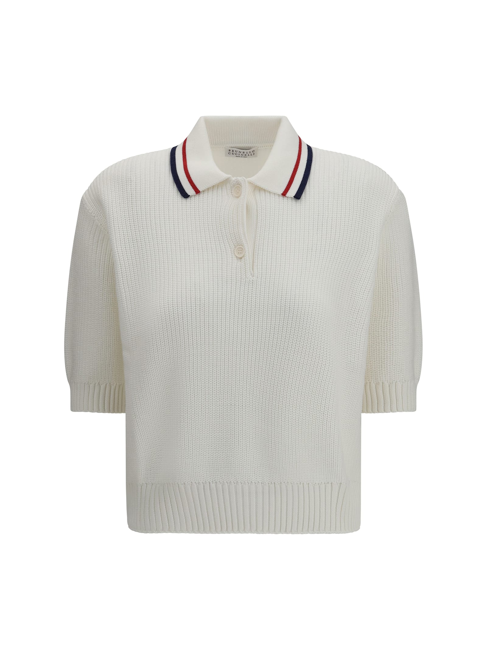Brunello Cucinelli Polo In Cotton English Rib Knit In Transparent