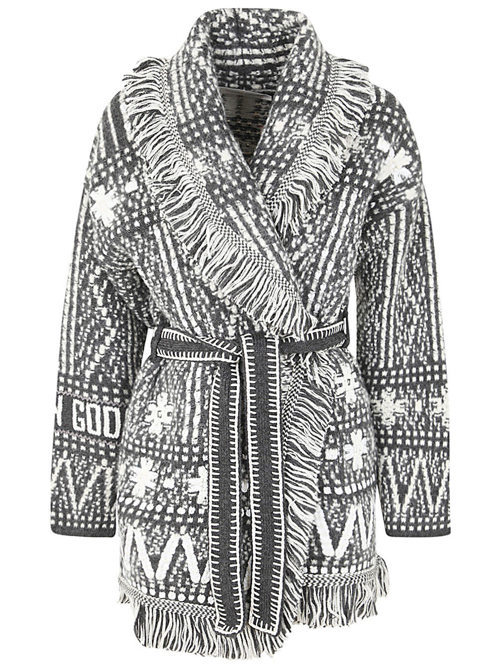 GOLDEN GOOSE JOURNEY W`S BELTED KNIT CARDIGAN WOOL BLEND FAIR ISLE JACQUARD STONES EMBROIDERY