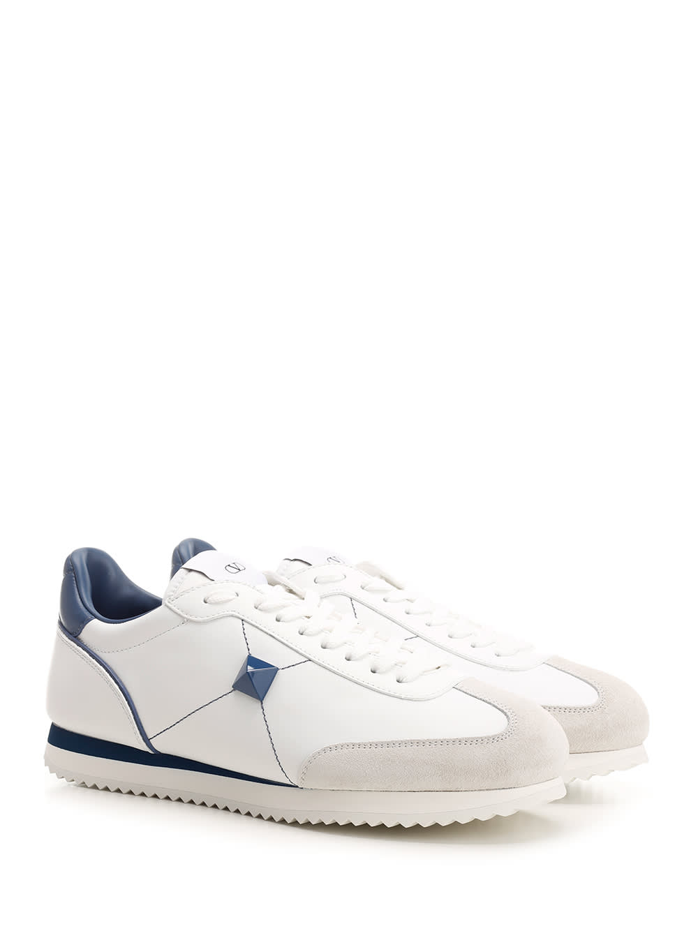 Shop Valentino Stud Sneakers In Leather And Nappa In Clear Blue