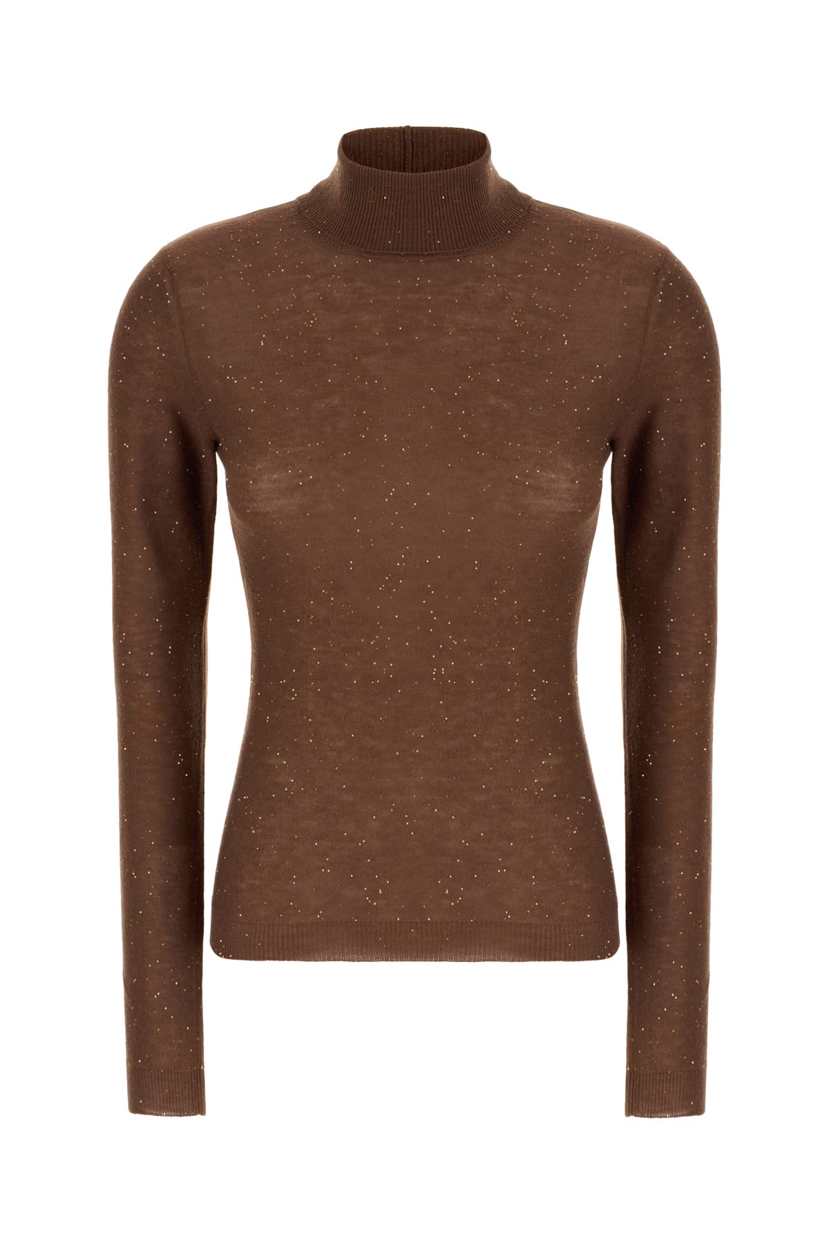 Fabiana Filippi Turtleneck Slim Fit Top With Sparkling Detail In Brown