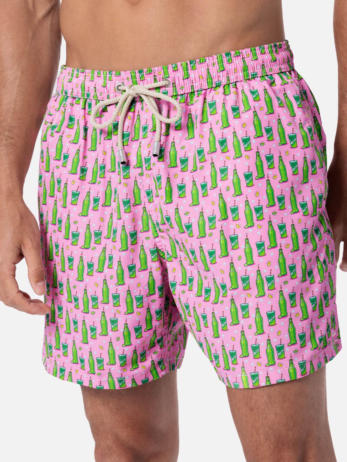 Shop Mc2 Saint Barth Man Lightweight Fabric Swim-shorts Lighting Micro Fantasy With Sprite Print The Coca Cola Company Sp In Pink
