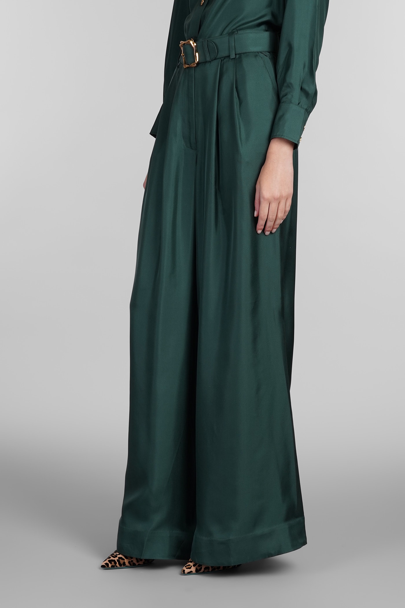 Shop Zimmermann Pants In Green Silk