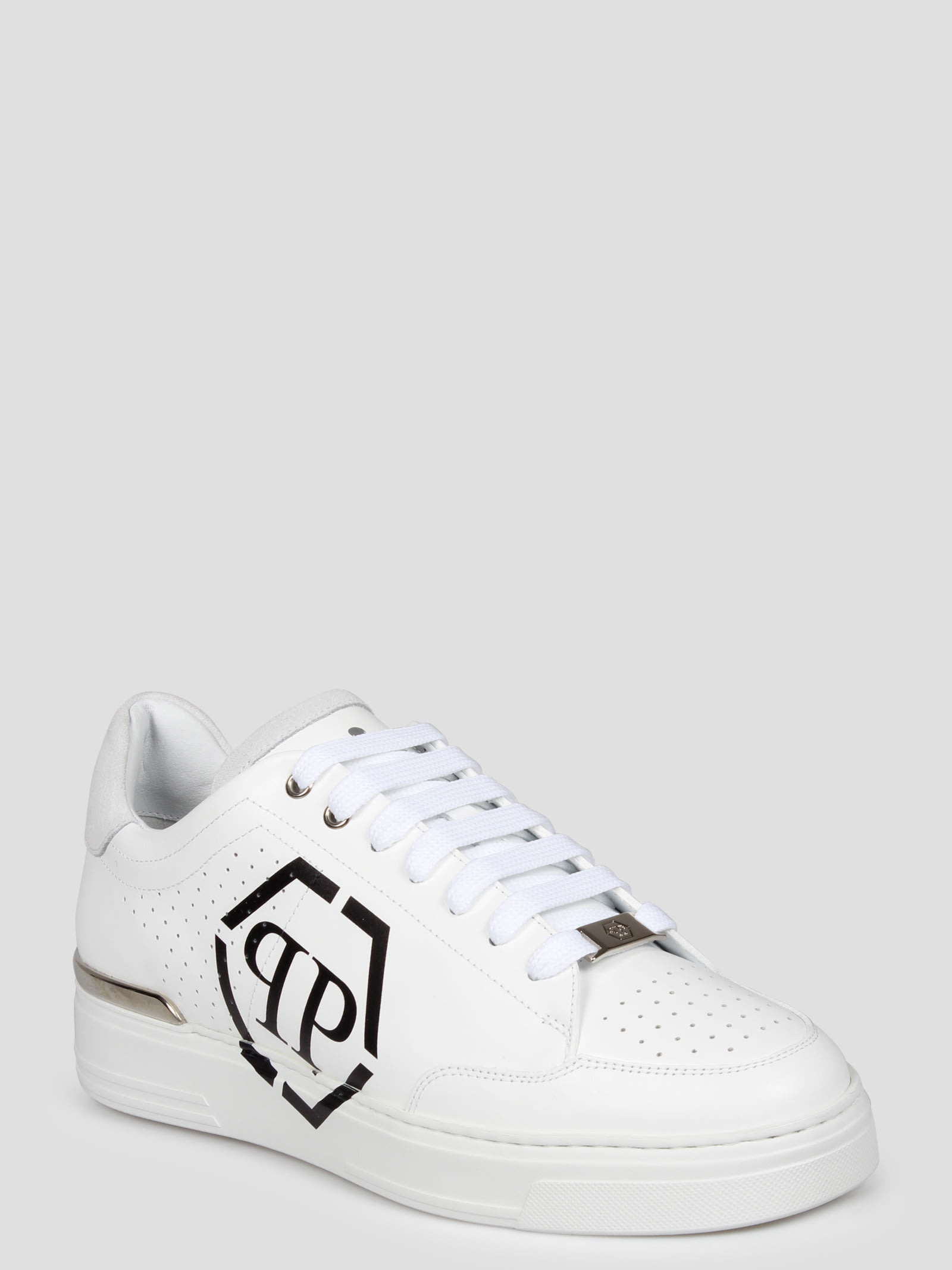 Shop Philipp Plein Hexagon Lo-top Leather Sneakers In White