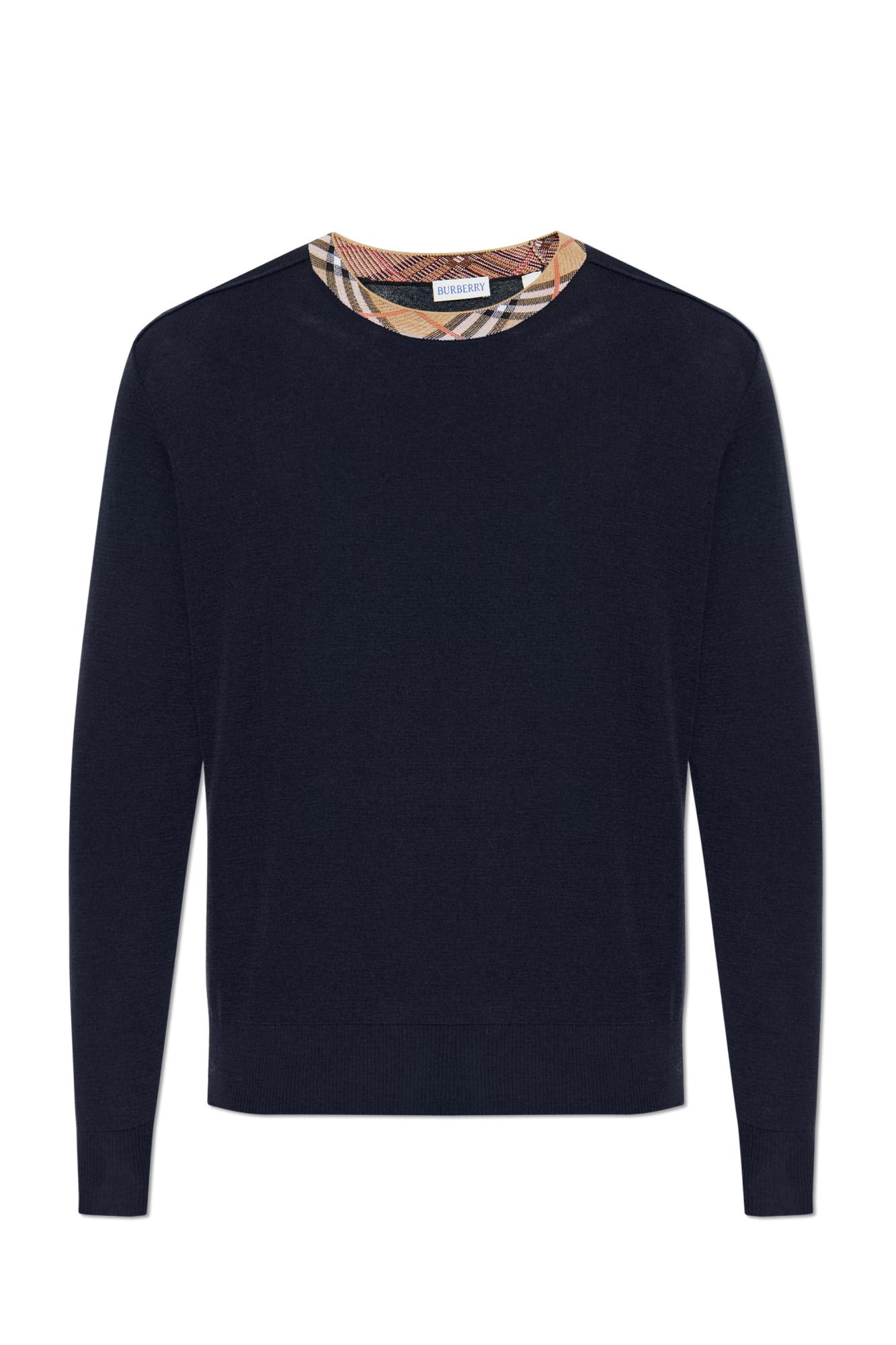 Burberry Crew Neck Knitwear With Distinctive Patterned Collar In Blue
