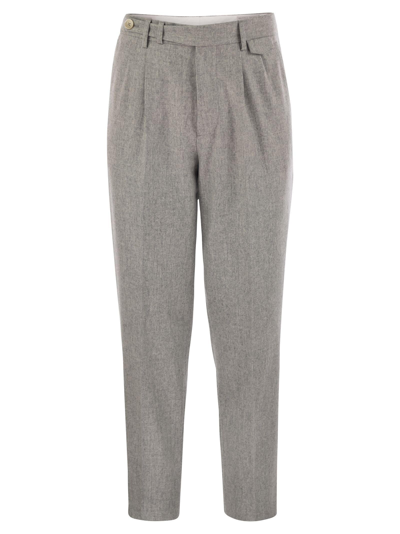 Shop Brunello Cucinelli Leisure Fit Trousers In Virgin Wool Flannel With Double Darts In Pearl