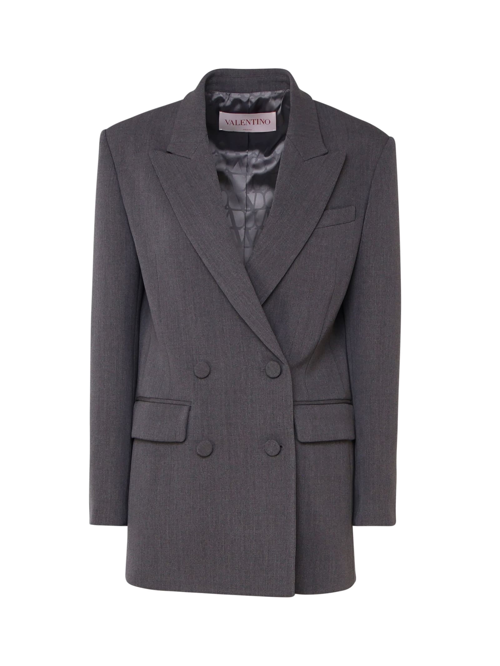 Shop Valentino Long Blazer In Virgin Wool In Grey