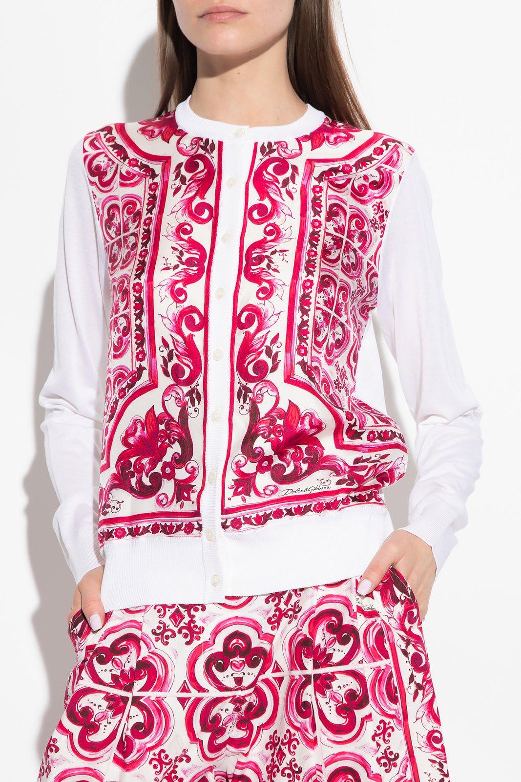Shop Dolce & Gabbana Majolica Printed Knit Cardigan In Red