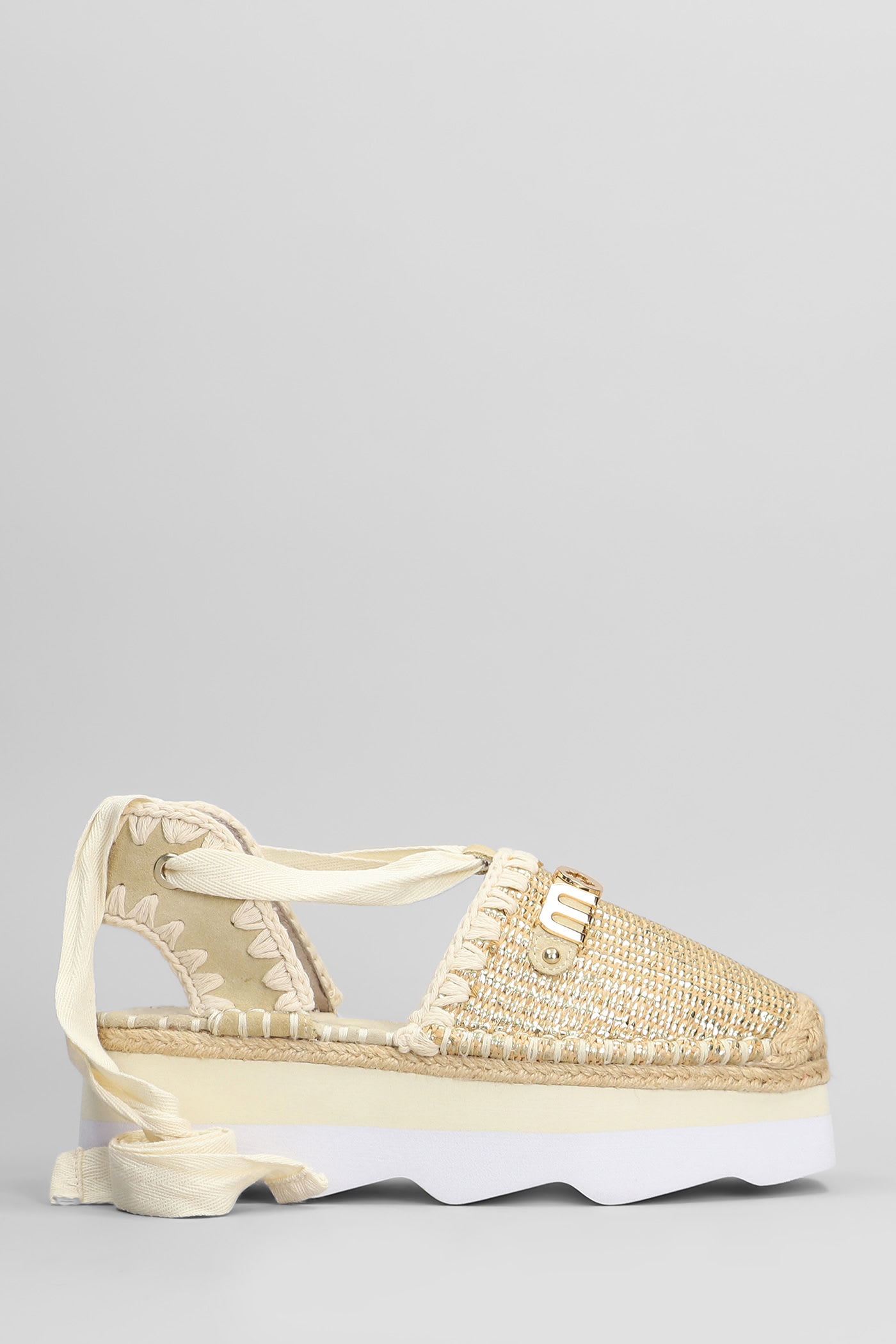 Mou Espa Sandal Espadrilles In Beige Raffia In Gold