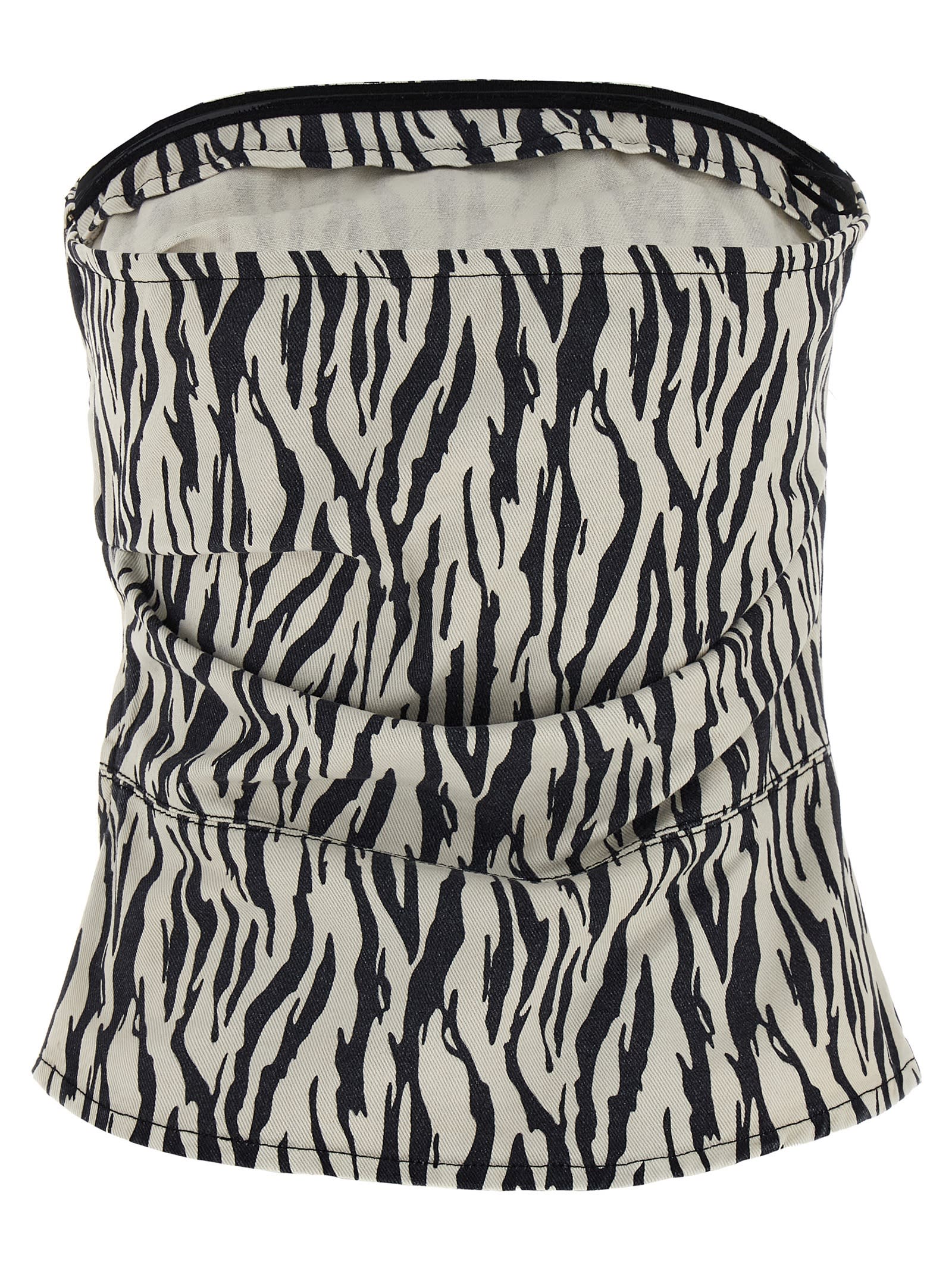 Rotate Birger Christensen Zebra-print Strapless Top In Black