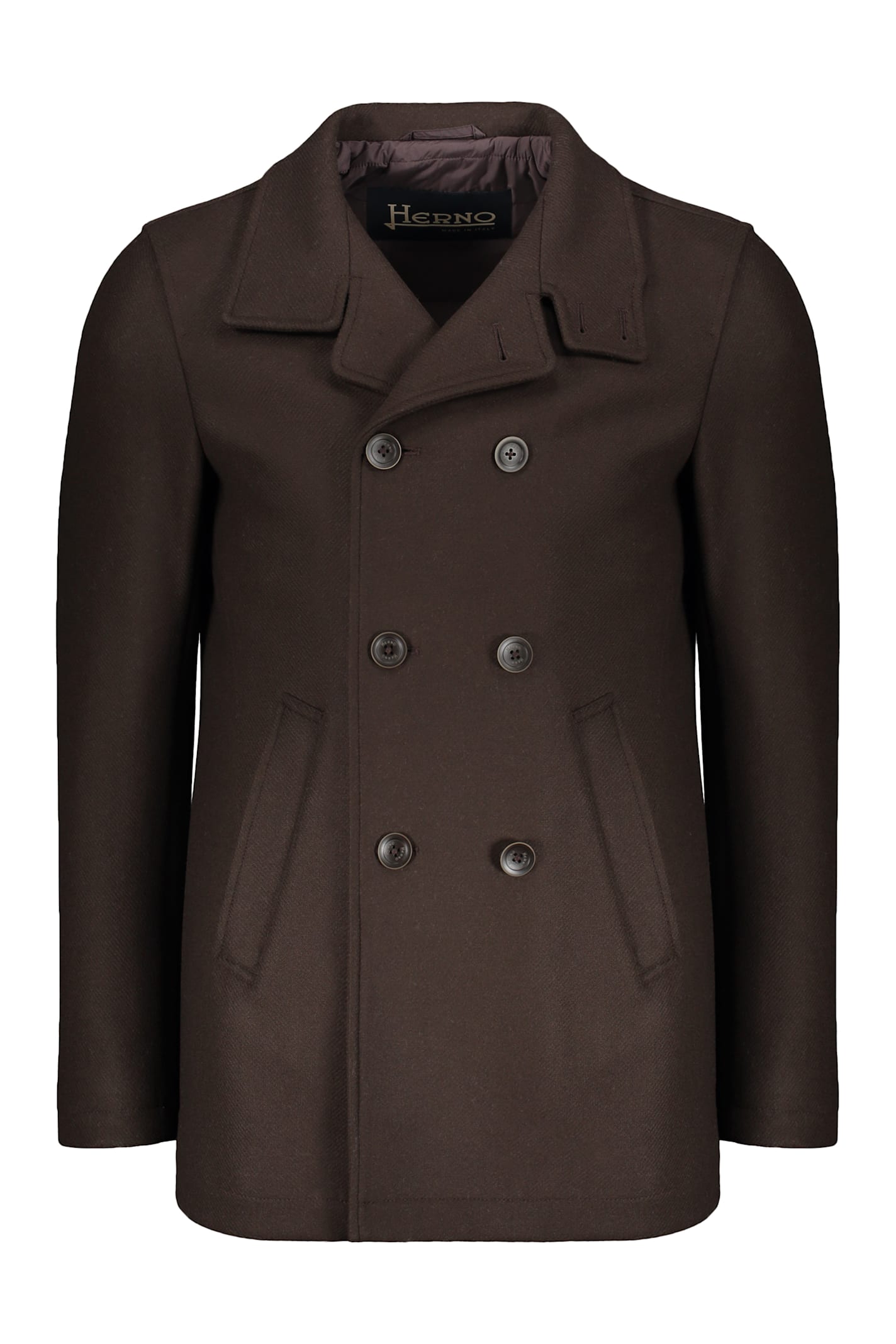 Herno Double-breasted Coat In Brown