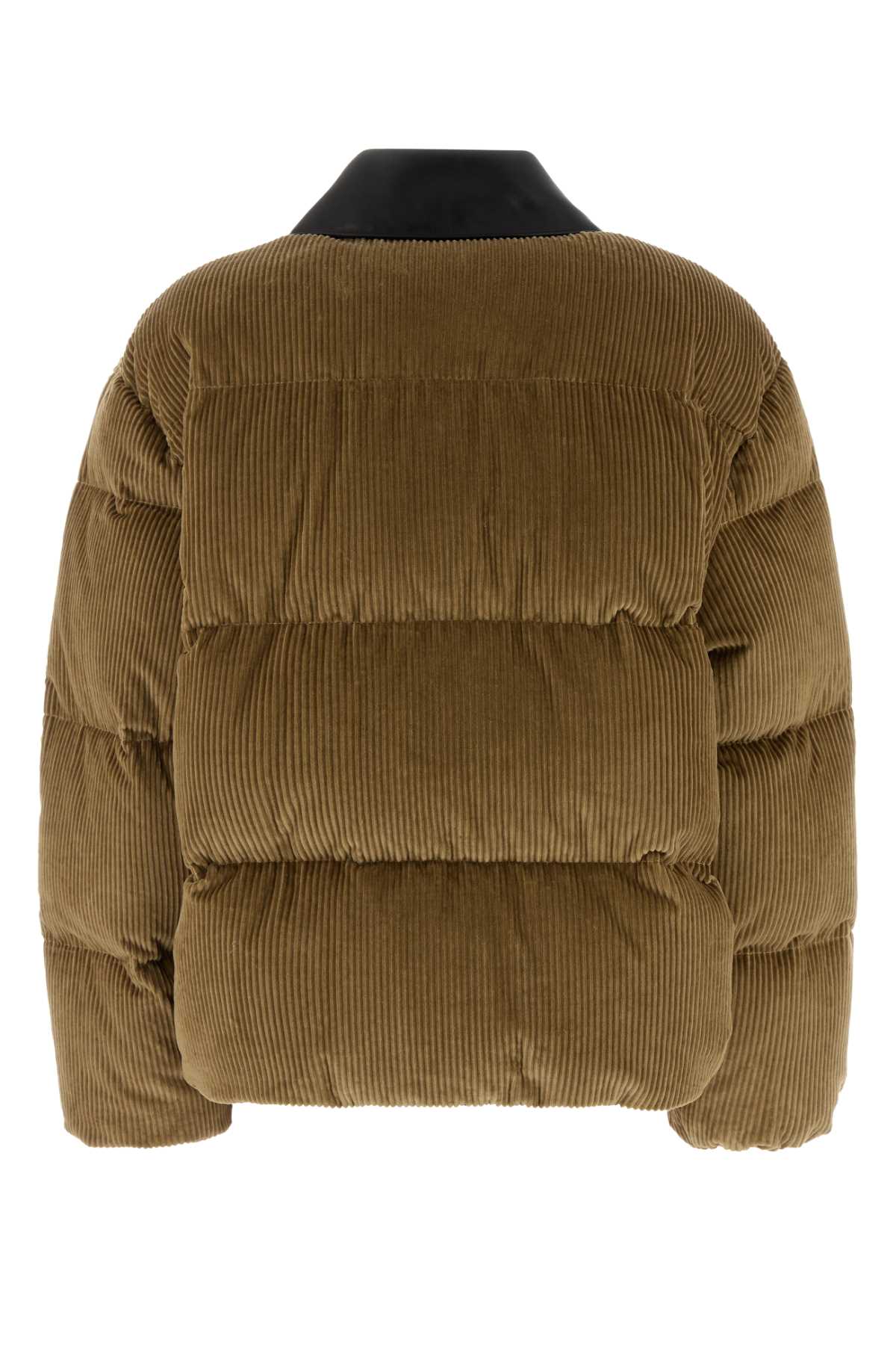 Miu Miu Corduroy Padded High Collar Down Jacket In Brown