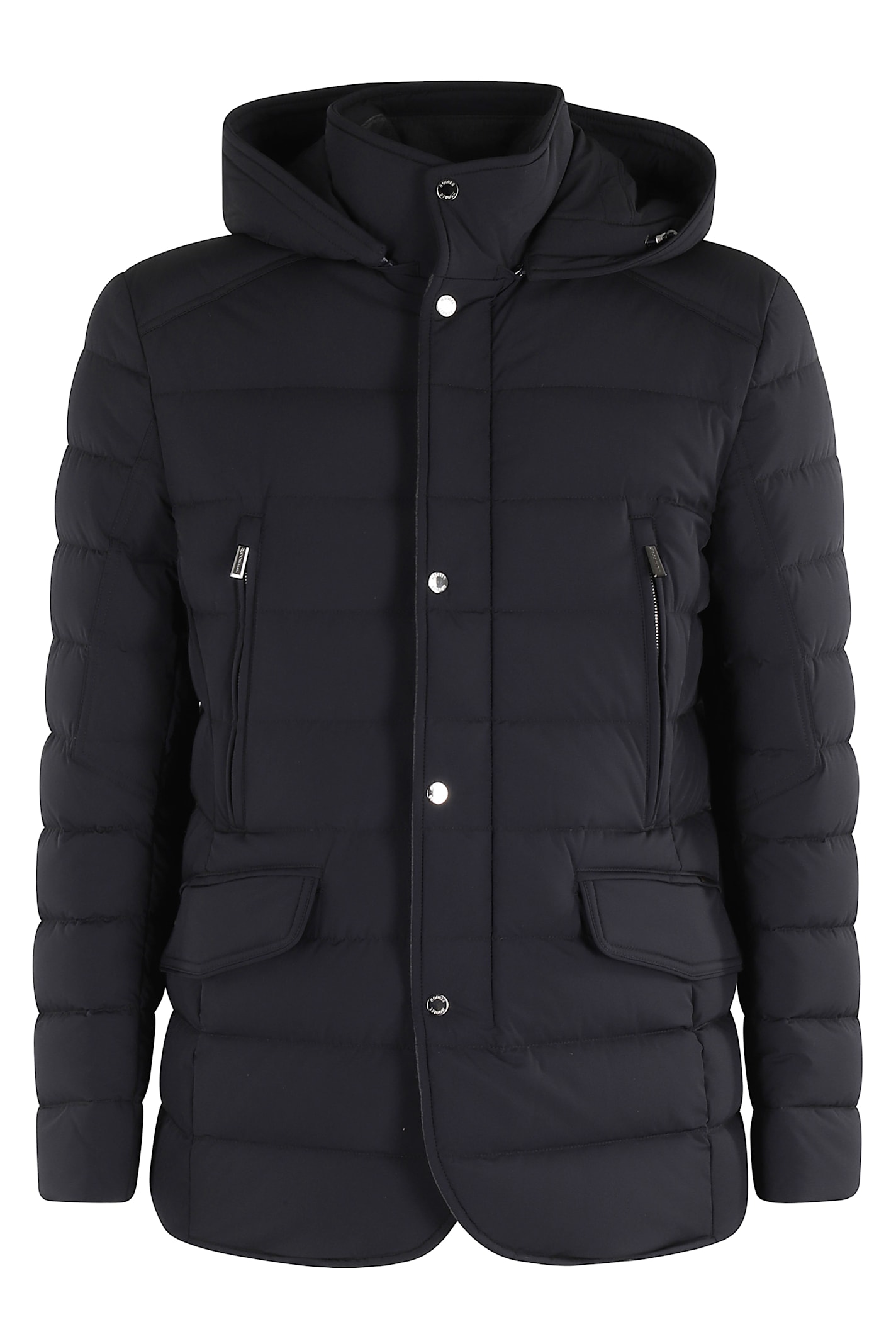 Moorer Padded Dark Blue Jacket With Central Button In Black