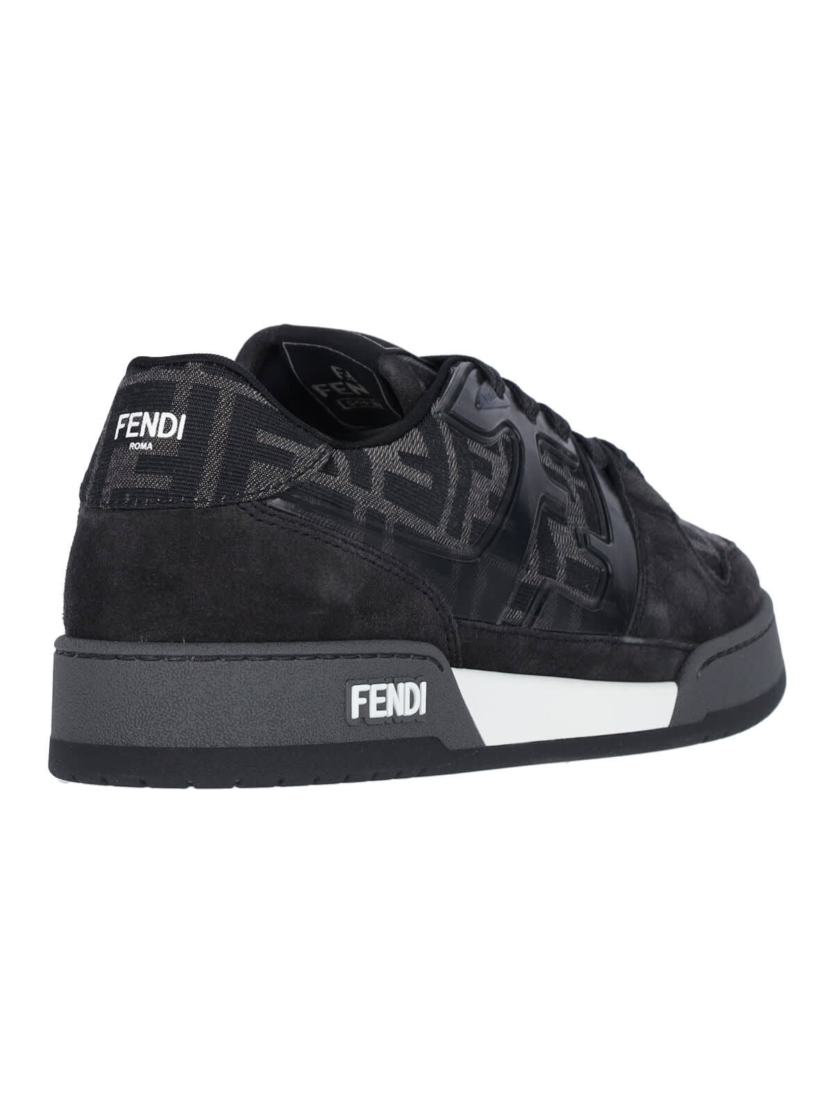 Fendi Match Sneakers In Ff Jacquard Fabric And Suede In Gray