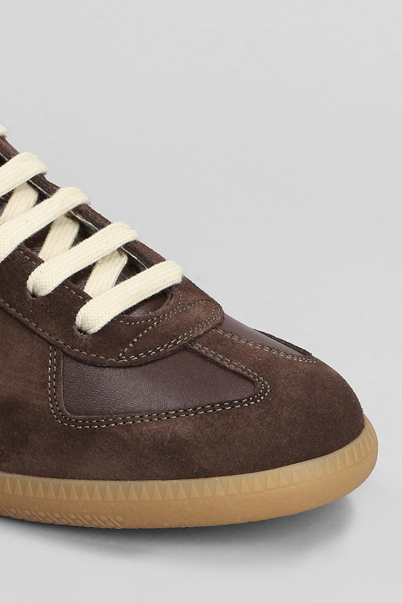 Shop Maison Margiela Replica Sneakers In Brown Suede And Leather