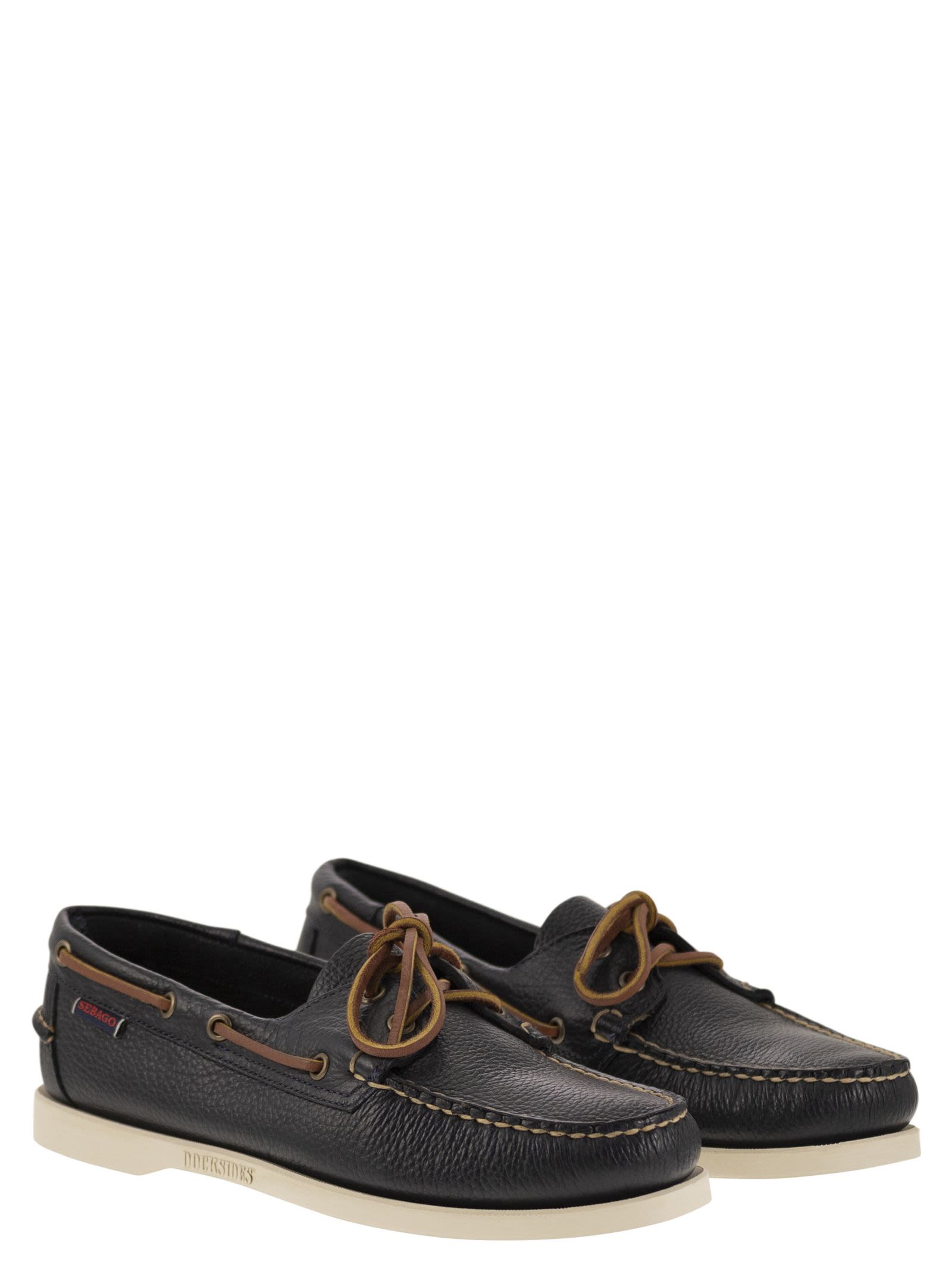 Shop Sebago Portland - Moccasin With Grained Leather In Navy Blue