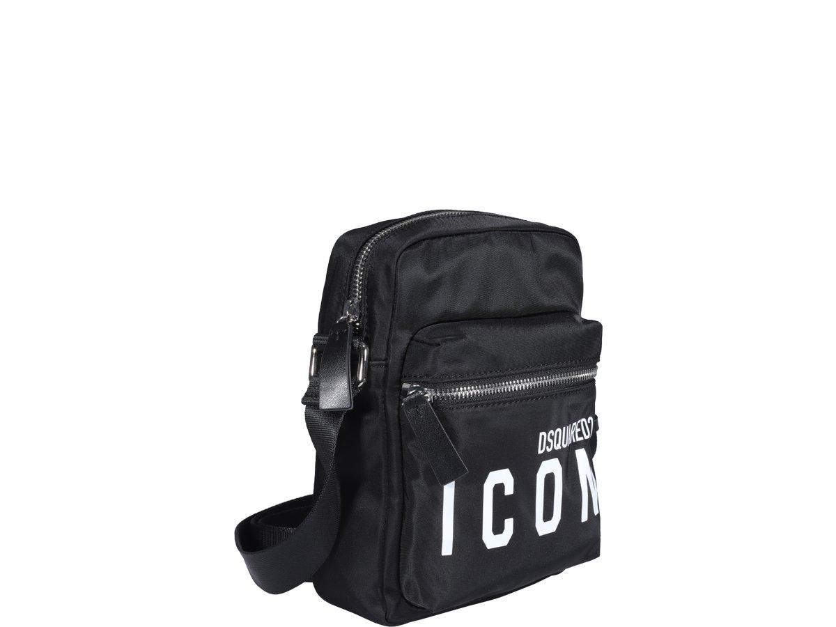 Shop Dsquared2 Slogan Printed Messenger Bag In Nero