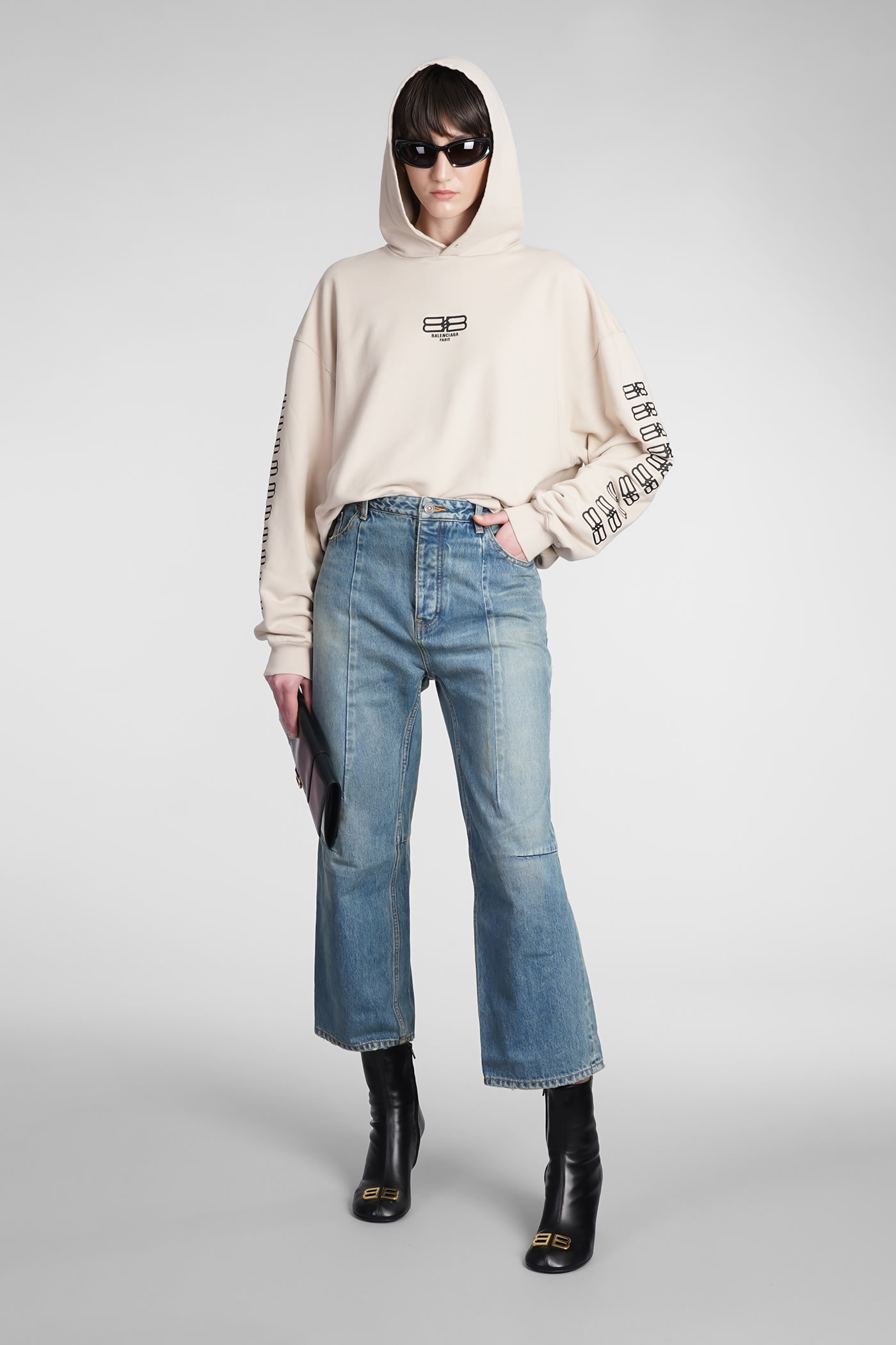 Shop Balenciaga Sweatshirt In Beige Cotton
