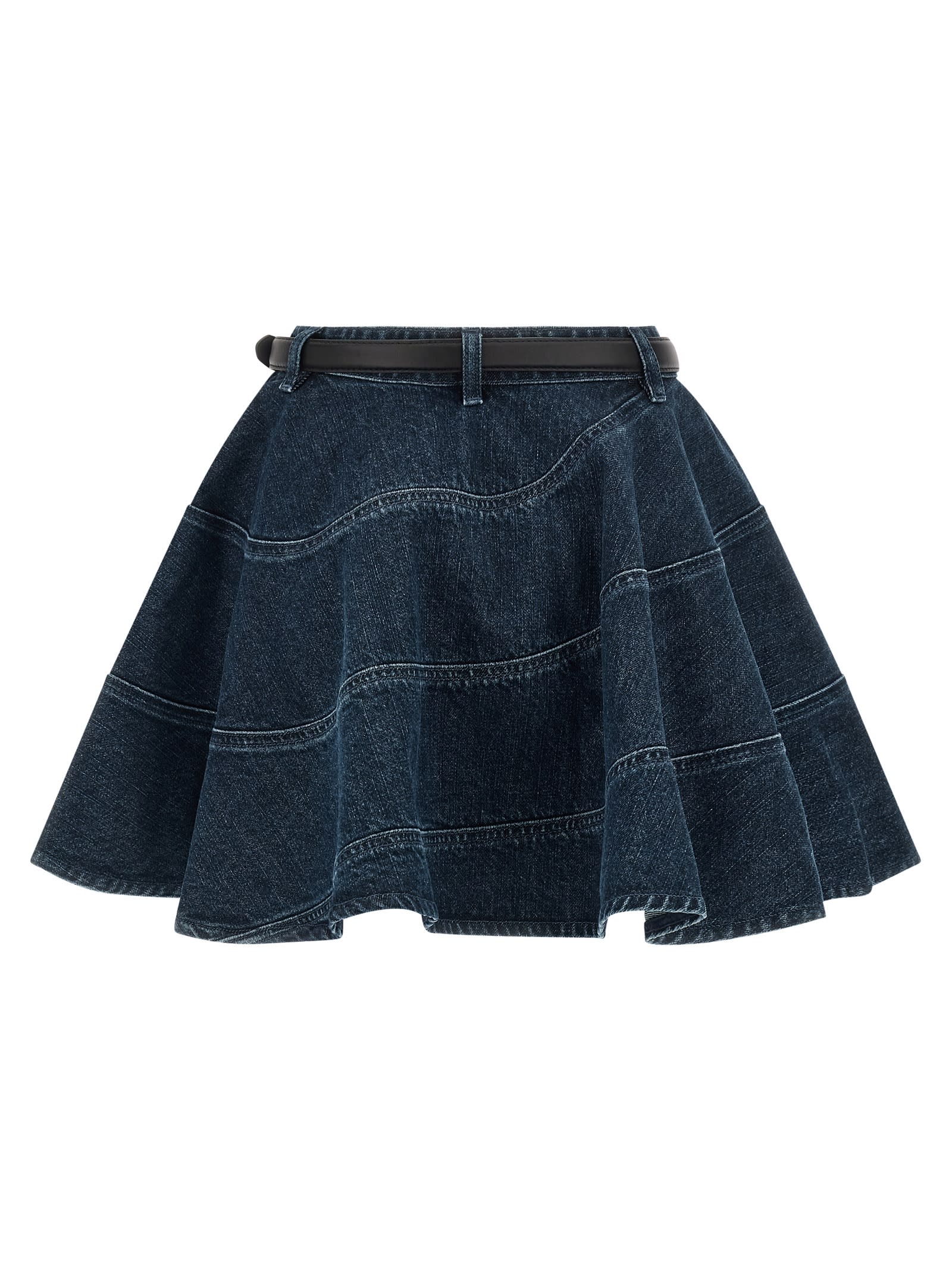 Self-portrait Flared Denim Mini Skirt In Blue