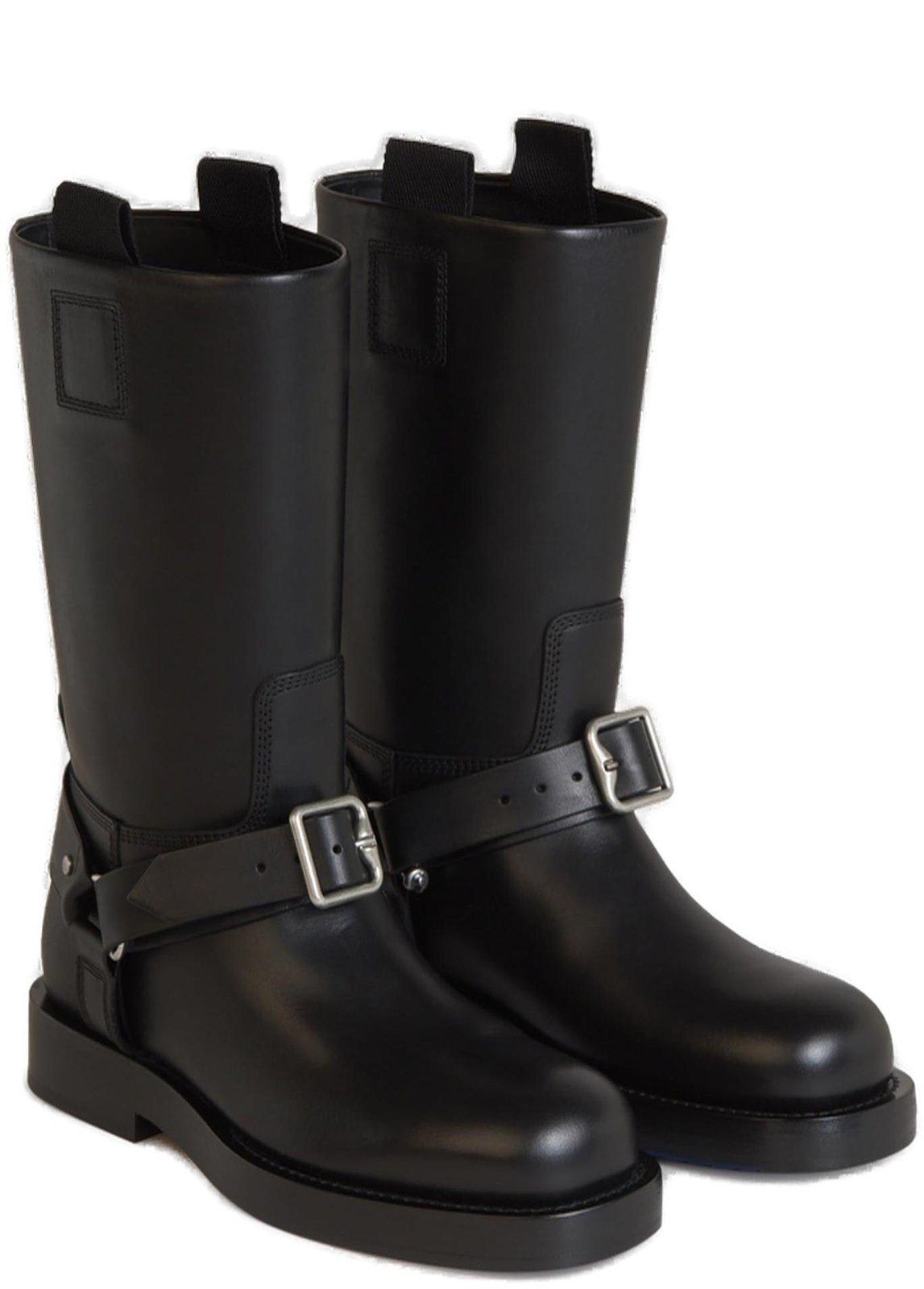 Shop Burberry Buckle Detailed Boots In Black
