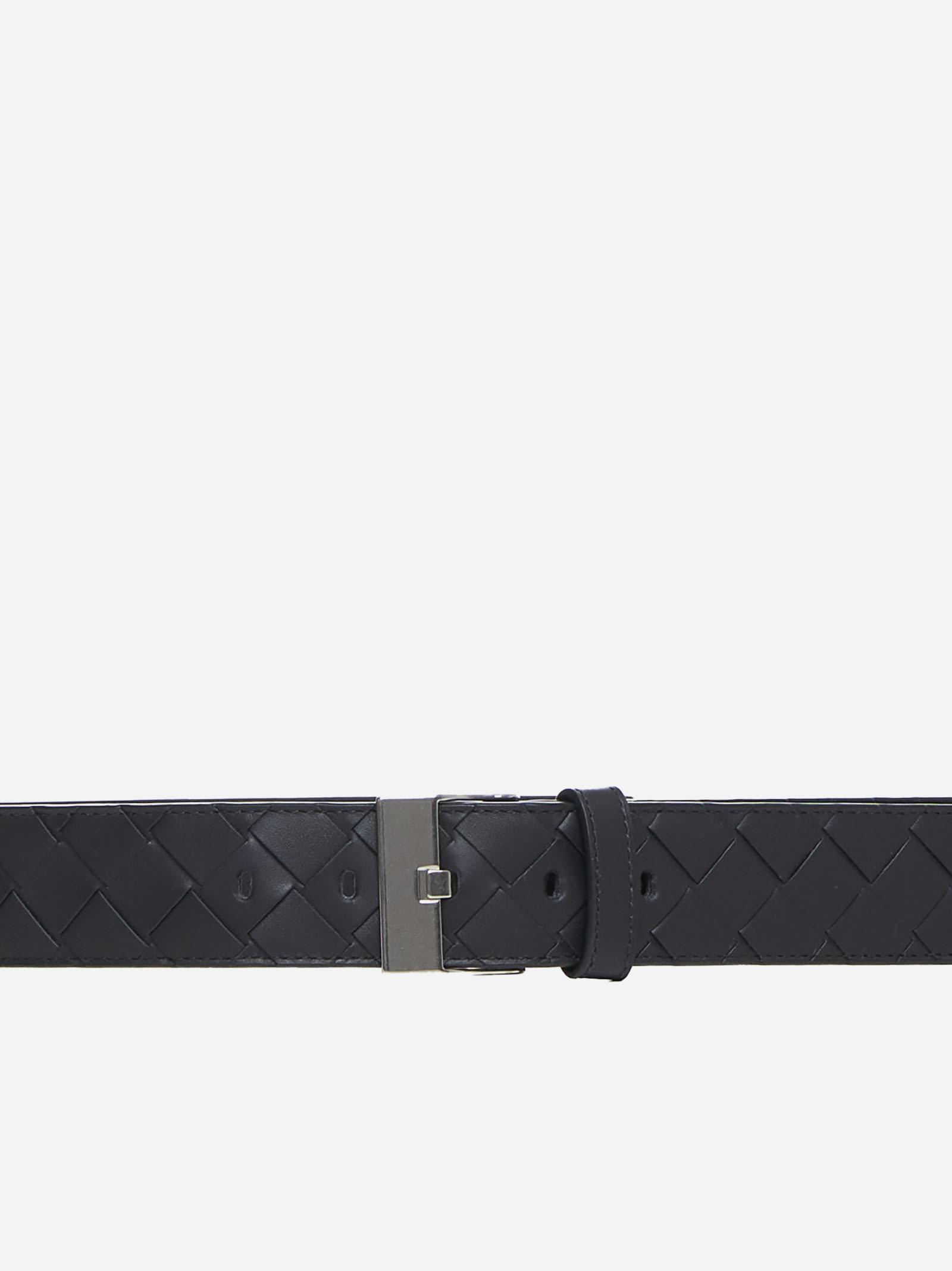 Shop Bottega Veneta Intrecciato Leather Belt In Black