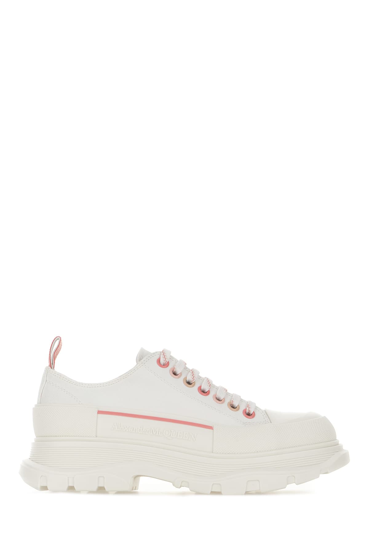 ALEXANDER MCQUEEN WHITE CANVAS TREAD SLICK SNEAKERS