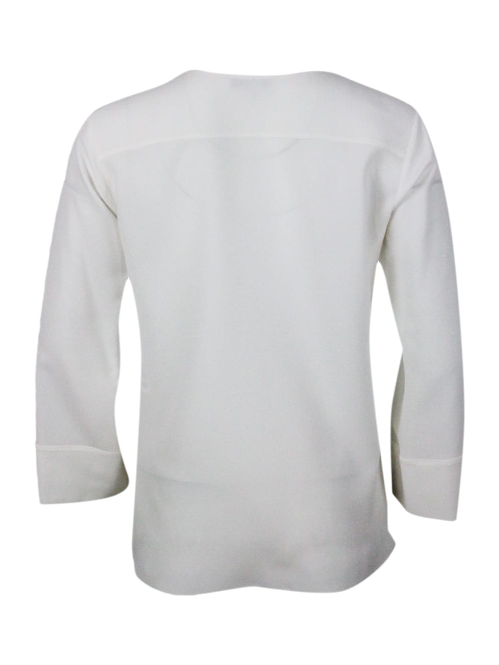 Shop Antonelli Lightweight Shirt In Stretch Silk Crepes With V-neck. Fluid Fit In Cream