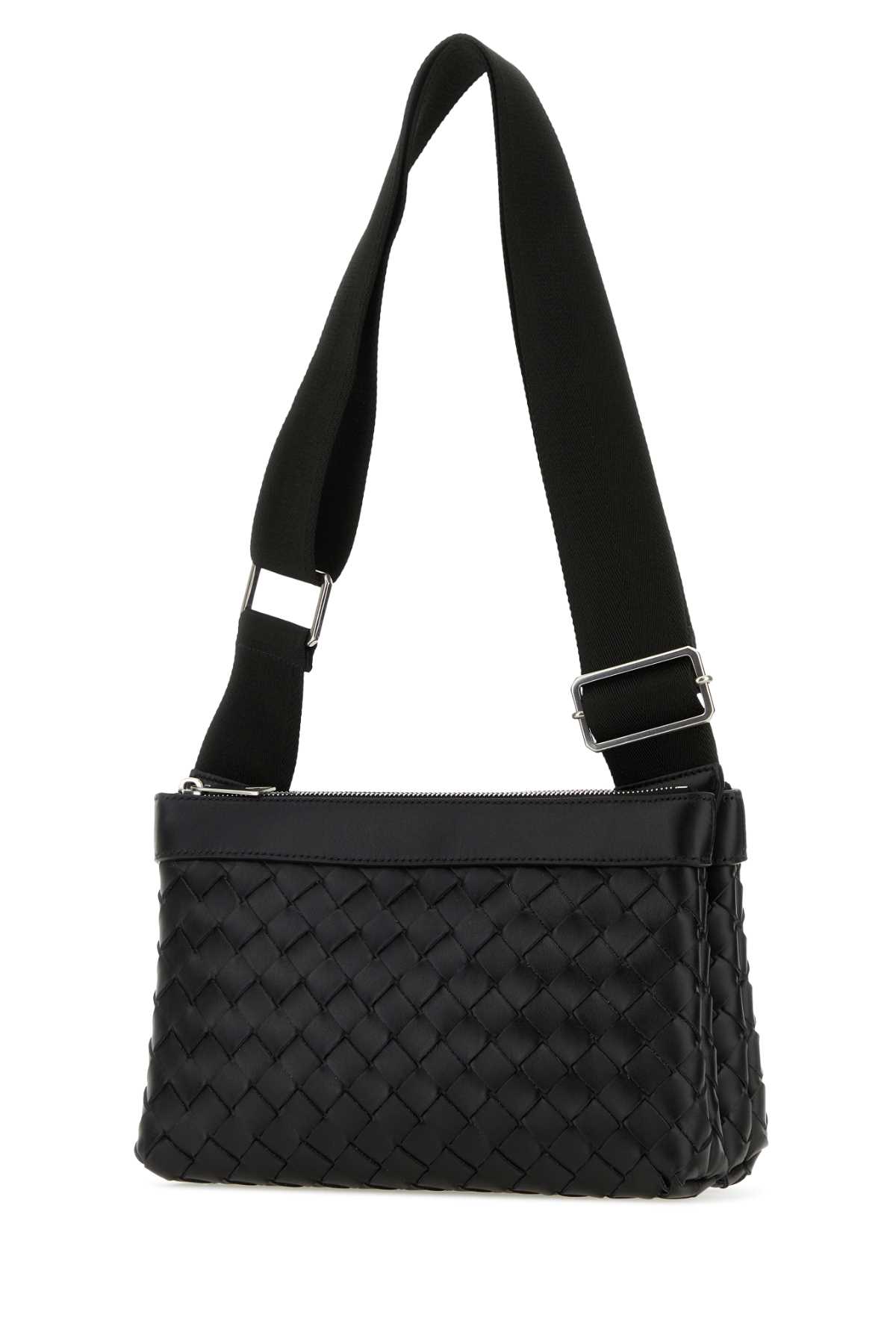 Shop Bottega Veneta Black Leather Duo Crossbody Bag In Blacksilver