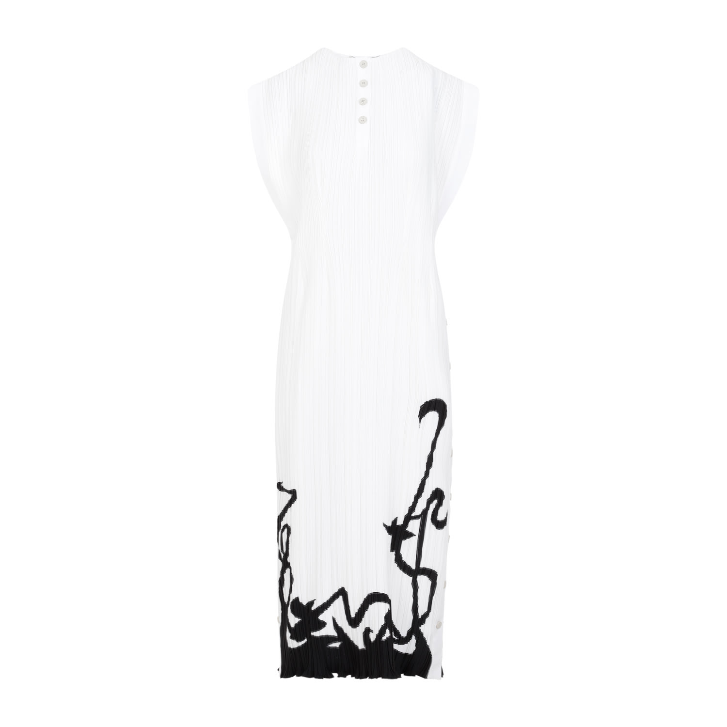 Shop Lanvin Sleeveless Pleated Midi Dress In Off White