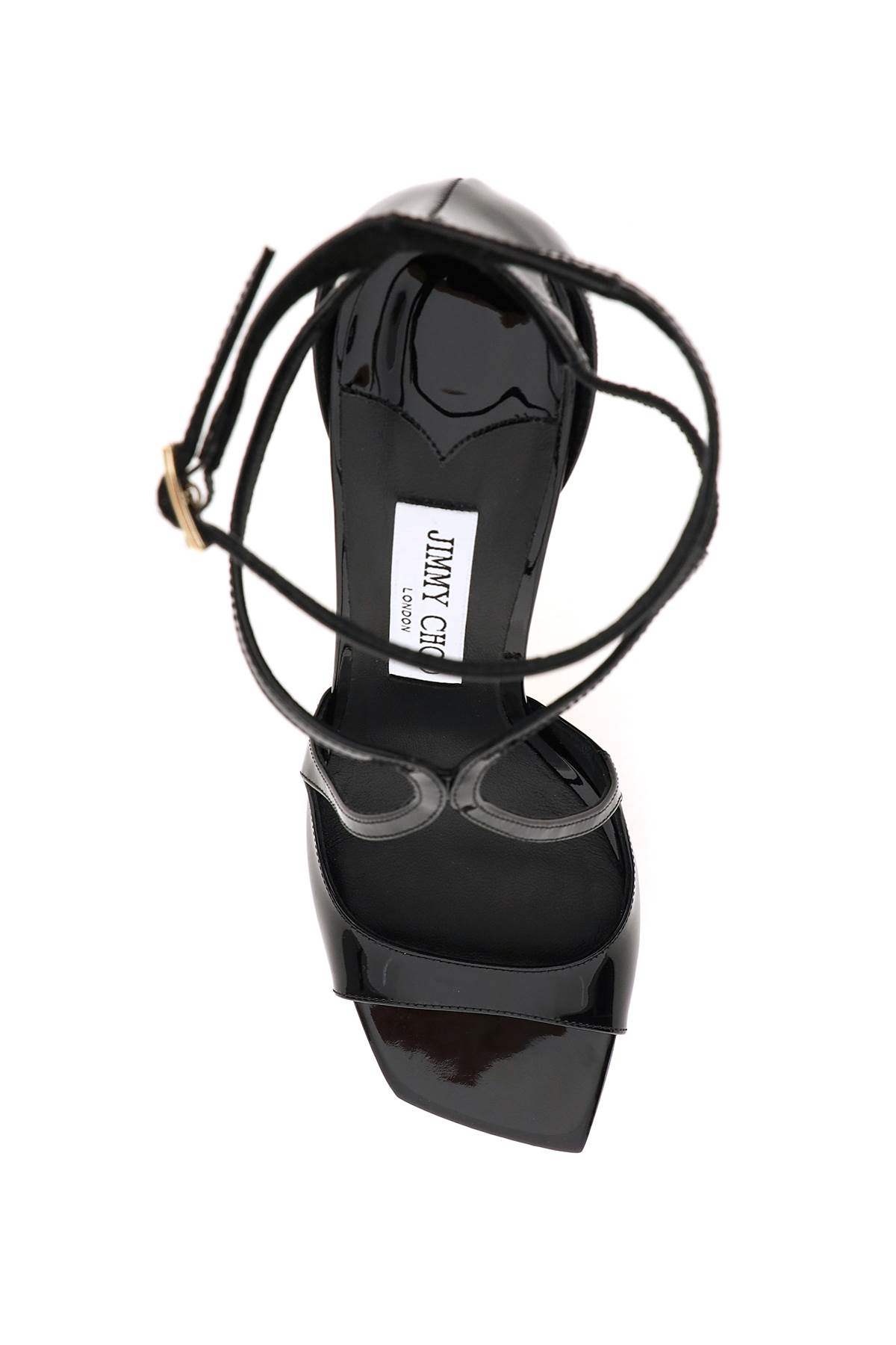 Shop Jimmy Choo Patent Leather Azia 95 Sandals In Black (black)