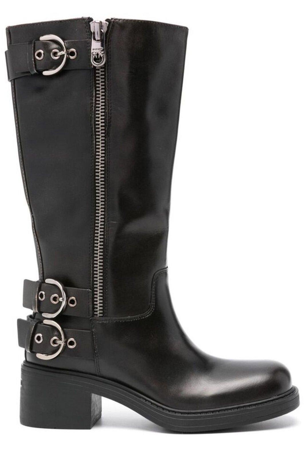 Shop Pinko Buckle Detailed Boots In Black