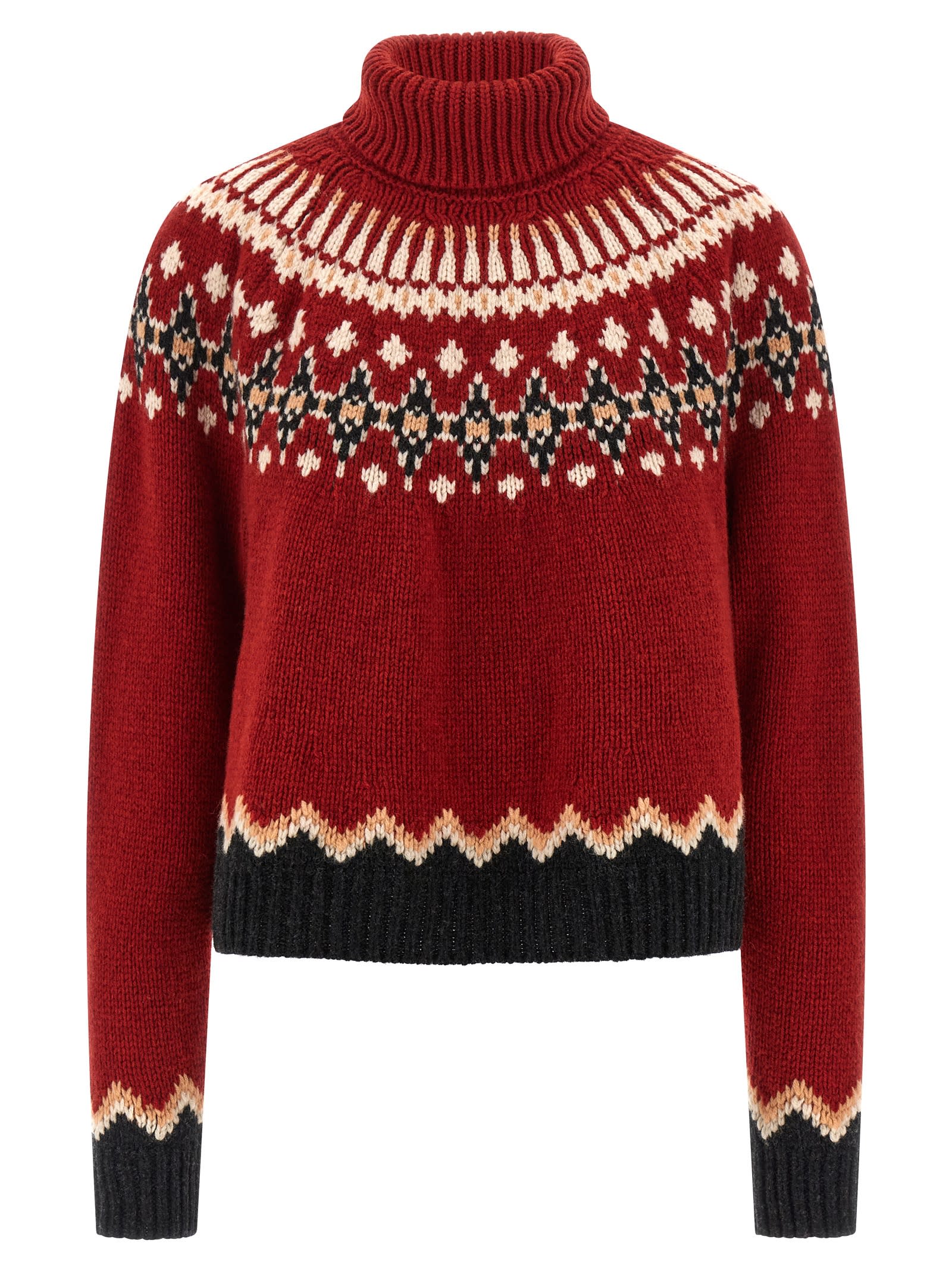 Alanui Cozy Turtleneck Knitwear With Fair Isle Design In Red