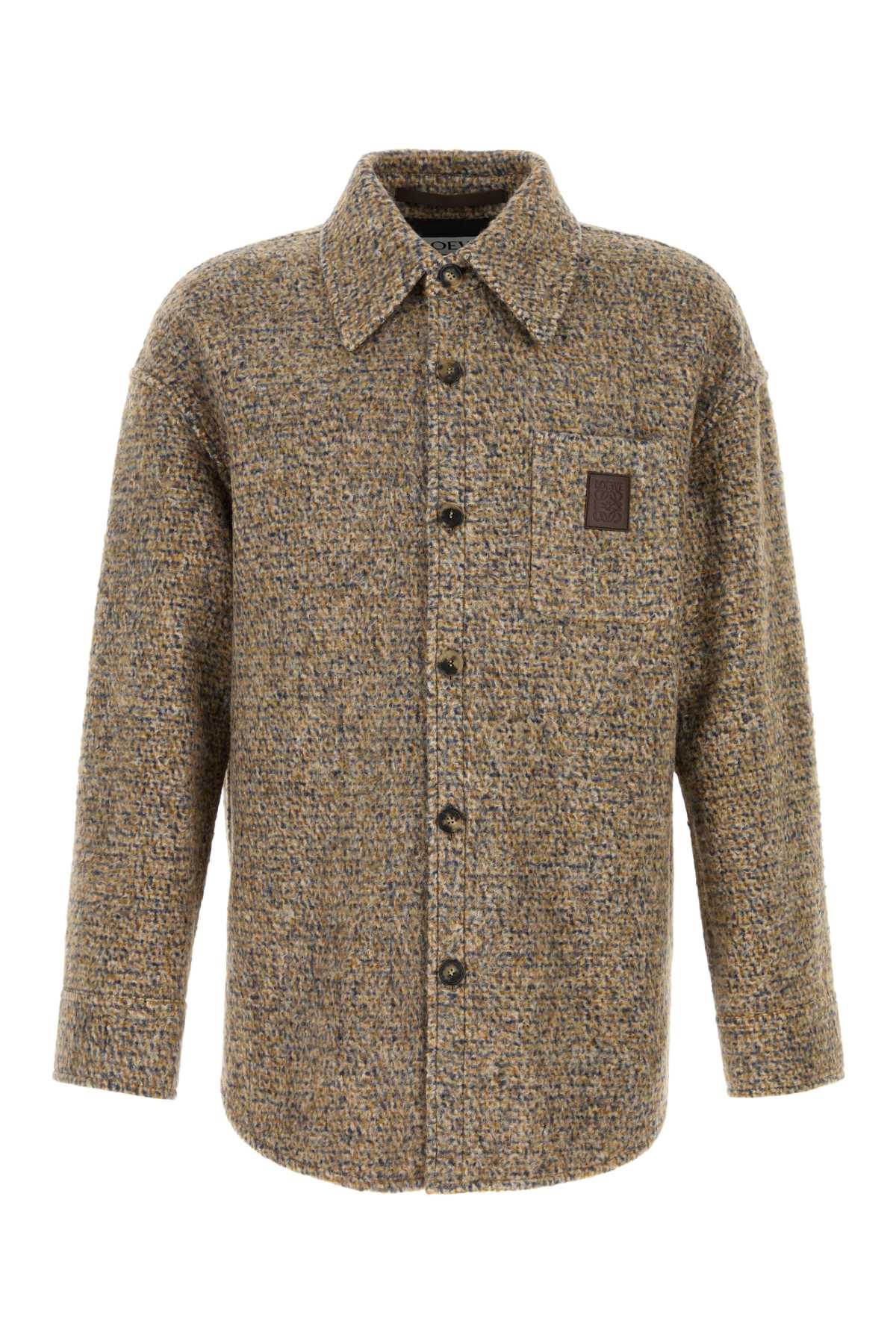 Loewe Embroidered Wool Blend Oversize Shirt In Brown