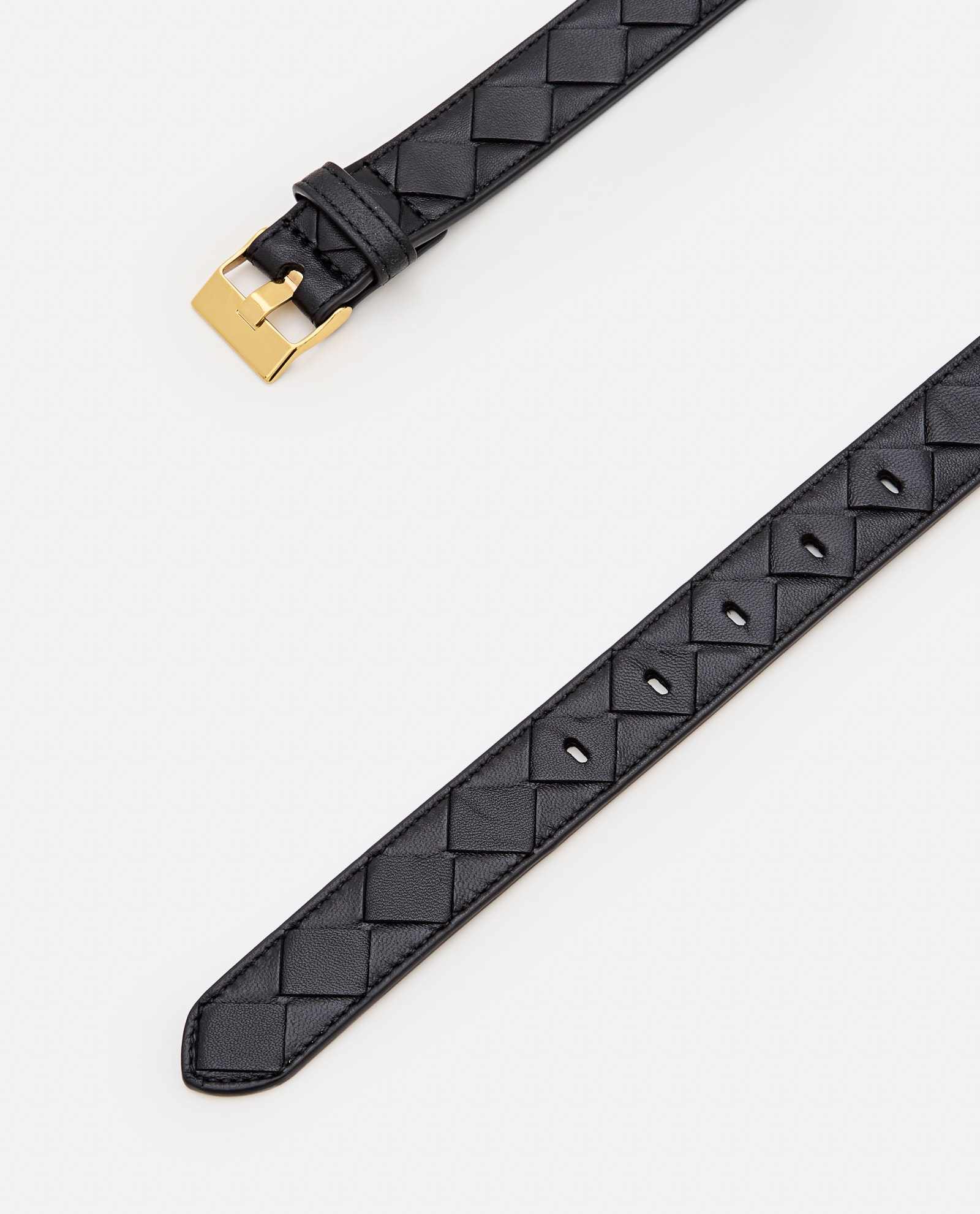 Shop Bottega Veneta Intreccio Leather Belt In Black