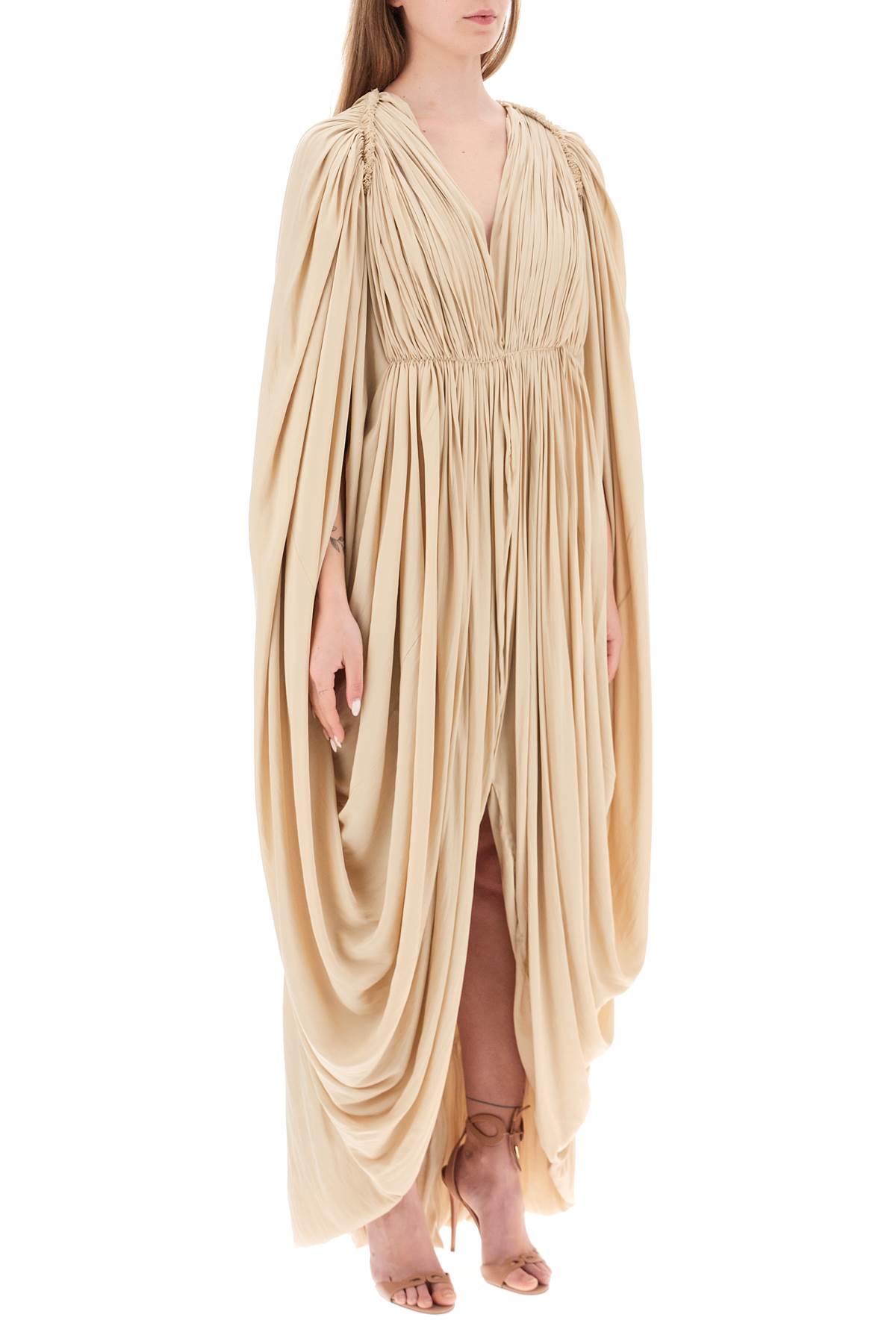 Shop Lanvin Charmeuse Draped Maxi Dress In Sand (beige)