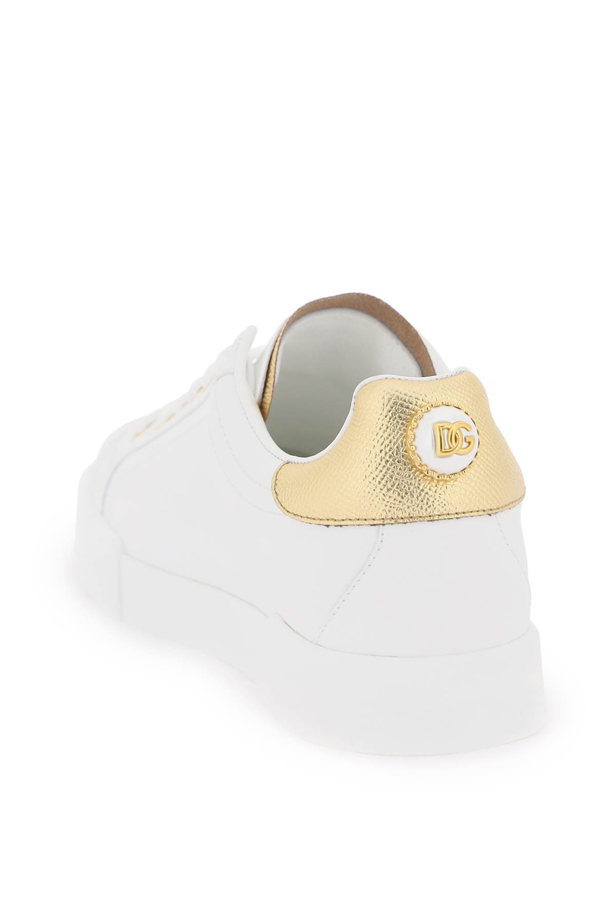 Shop Dolce & Gabbana Portofino Sneakers With Pearl In Bianco/oro
